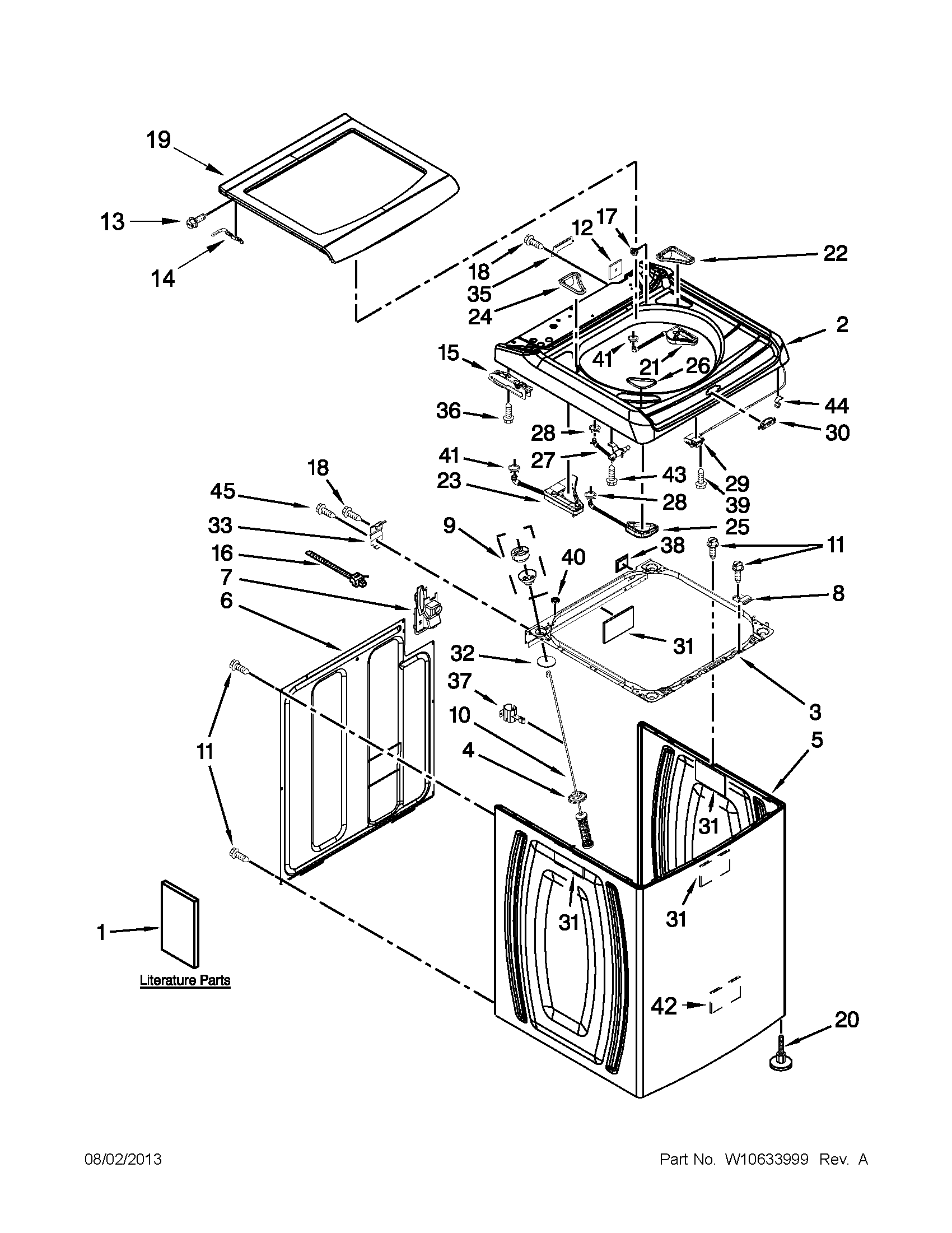 Kenmore 11028102310 top and cabinet parts diagram