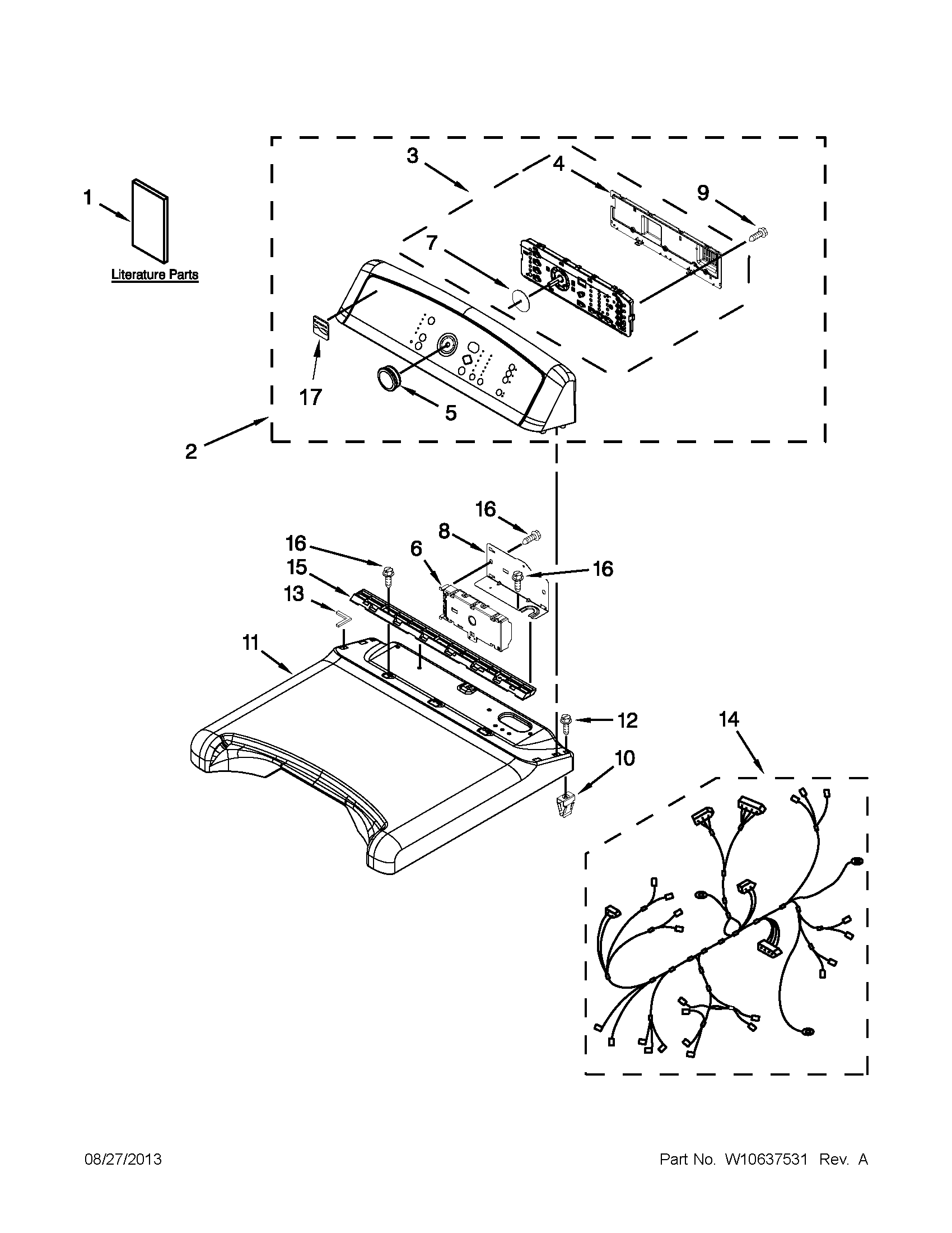 Kenmore 11068102310 top and console parts diagram