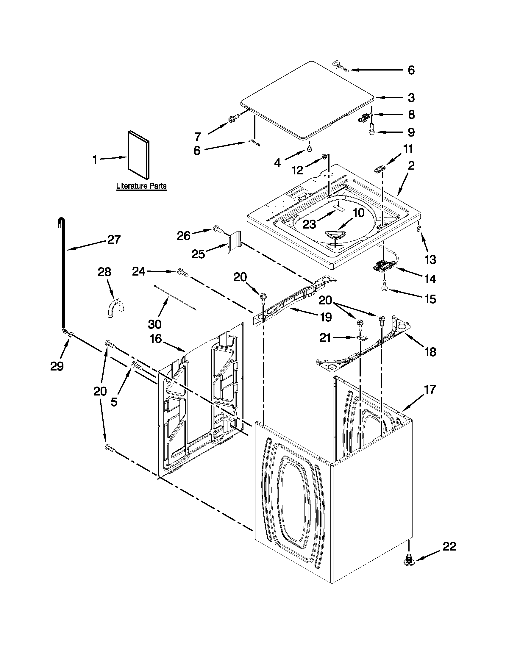Kenmore 11023102310 top and cabinet parts diagram