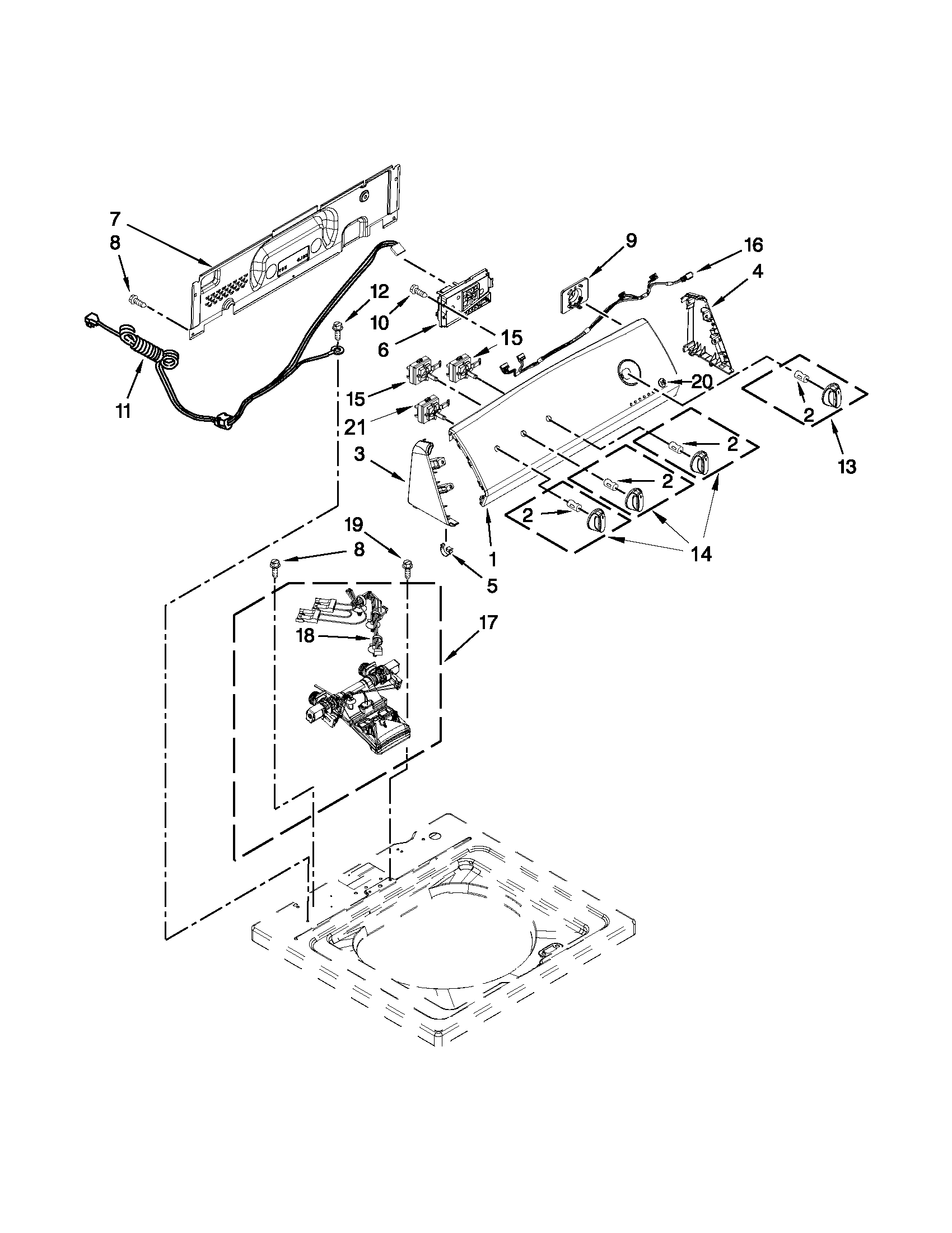 Kenmore 11023102310 controls and water inlet parts diagram