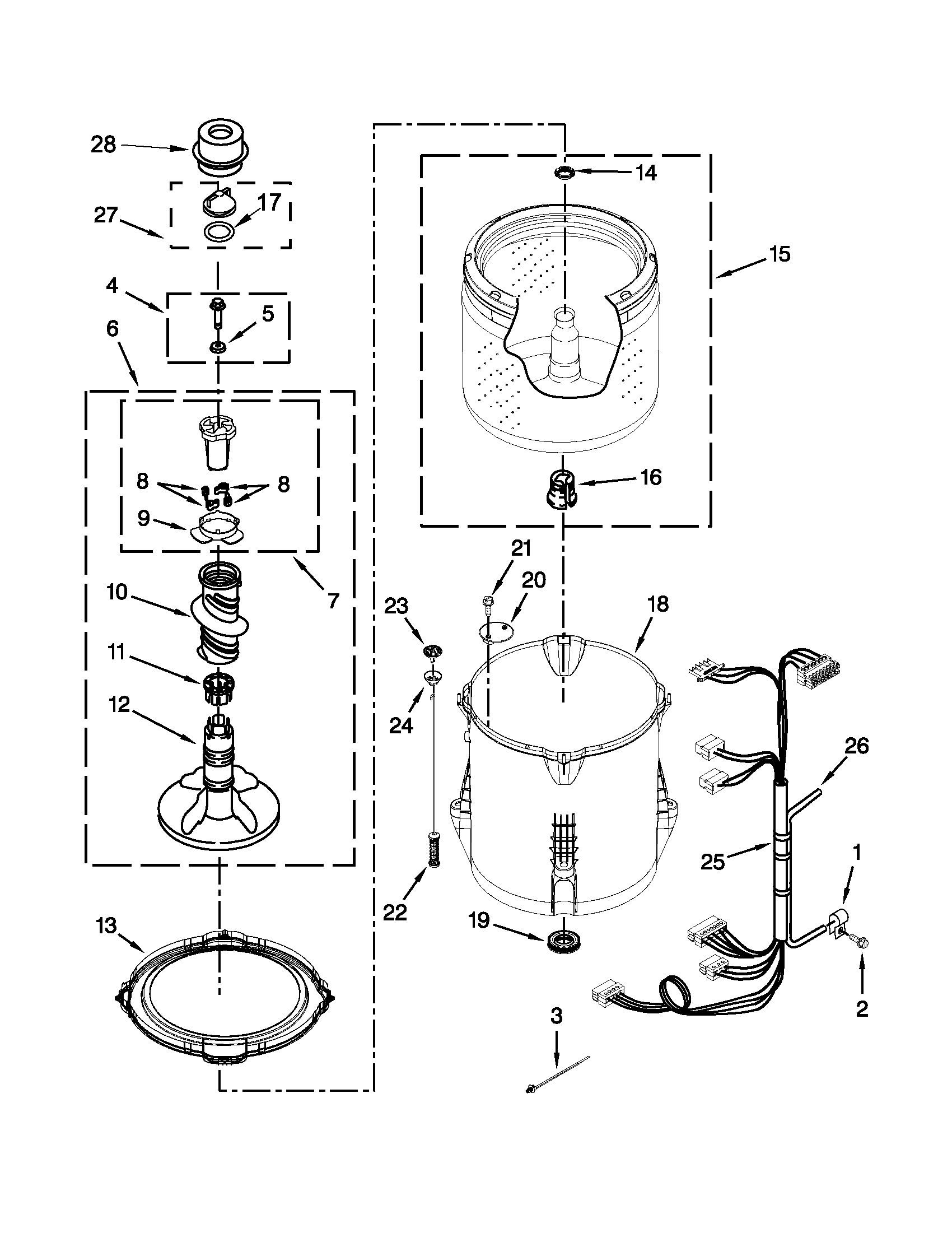 Kenmore 11023102310 basket and tub parts diagram