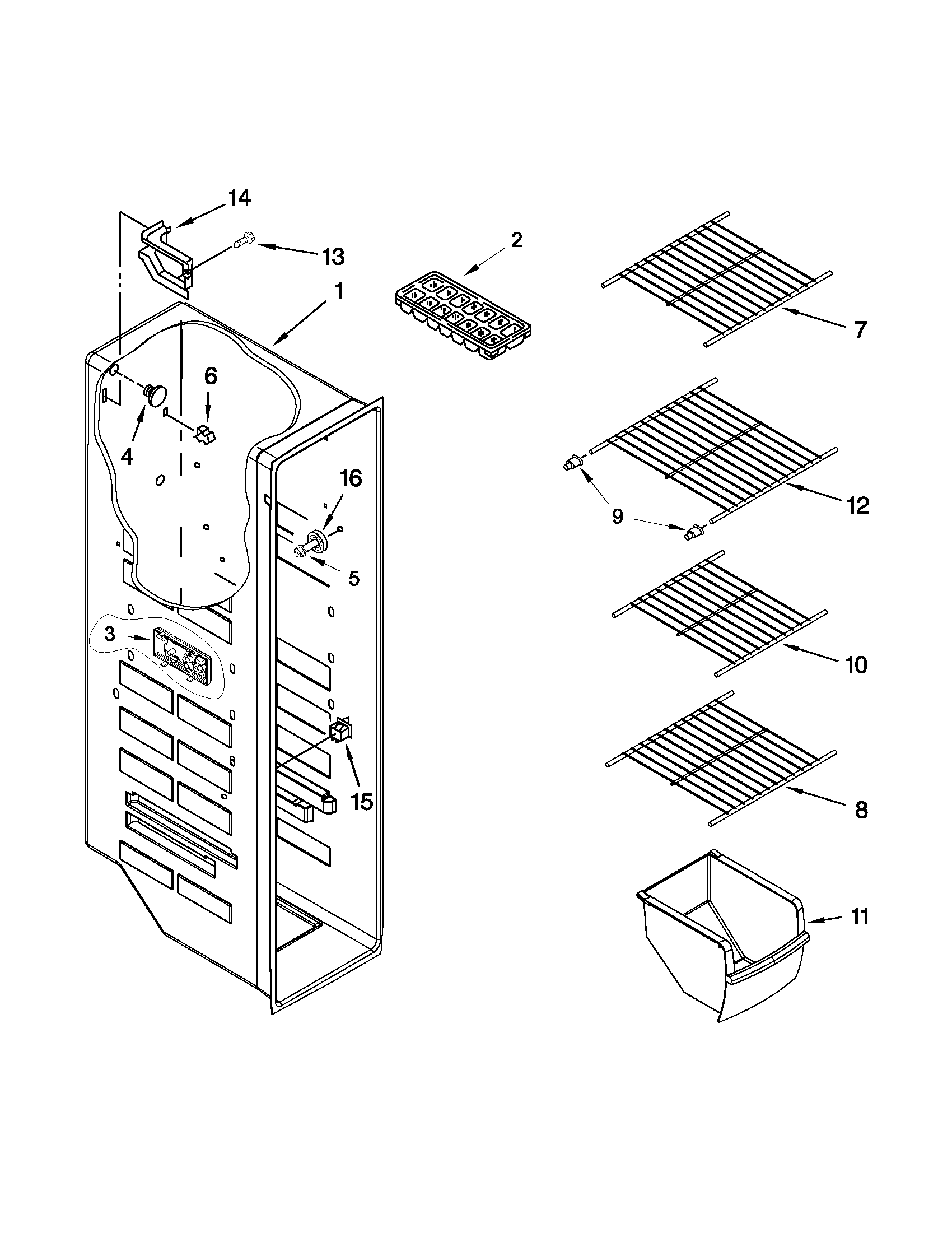 Kenmore 10641159210 freezer liner parts diagram