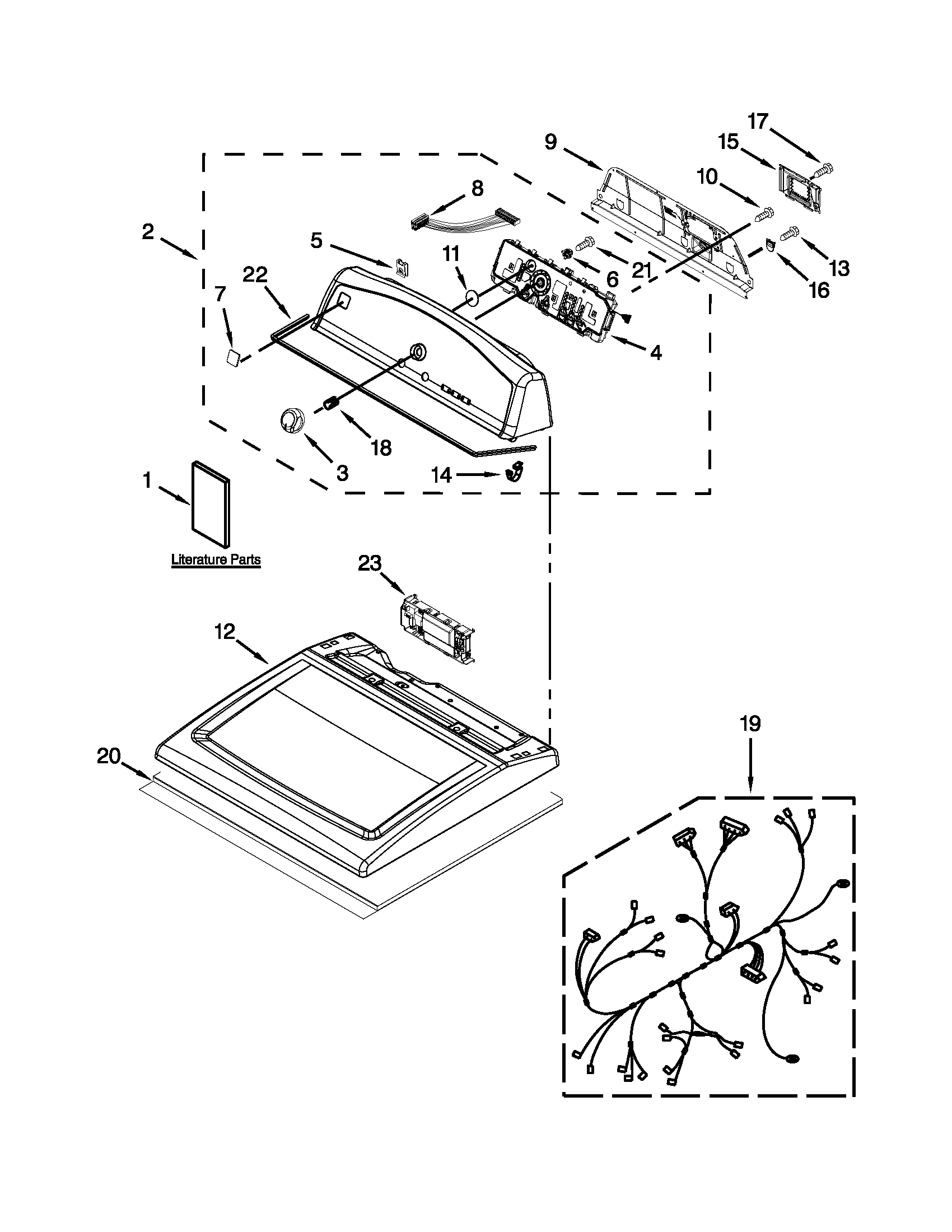 Kenmore 11077102310 top and console parts diagram