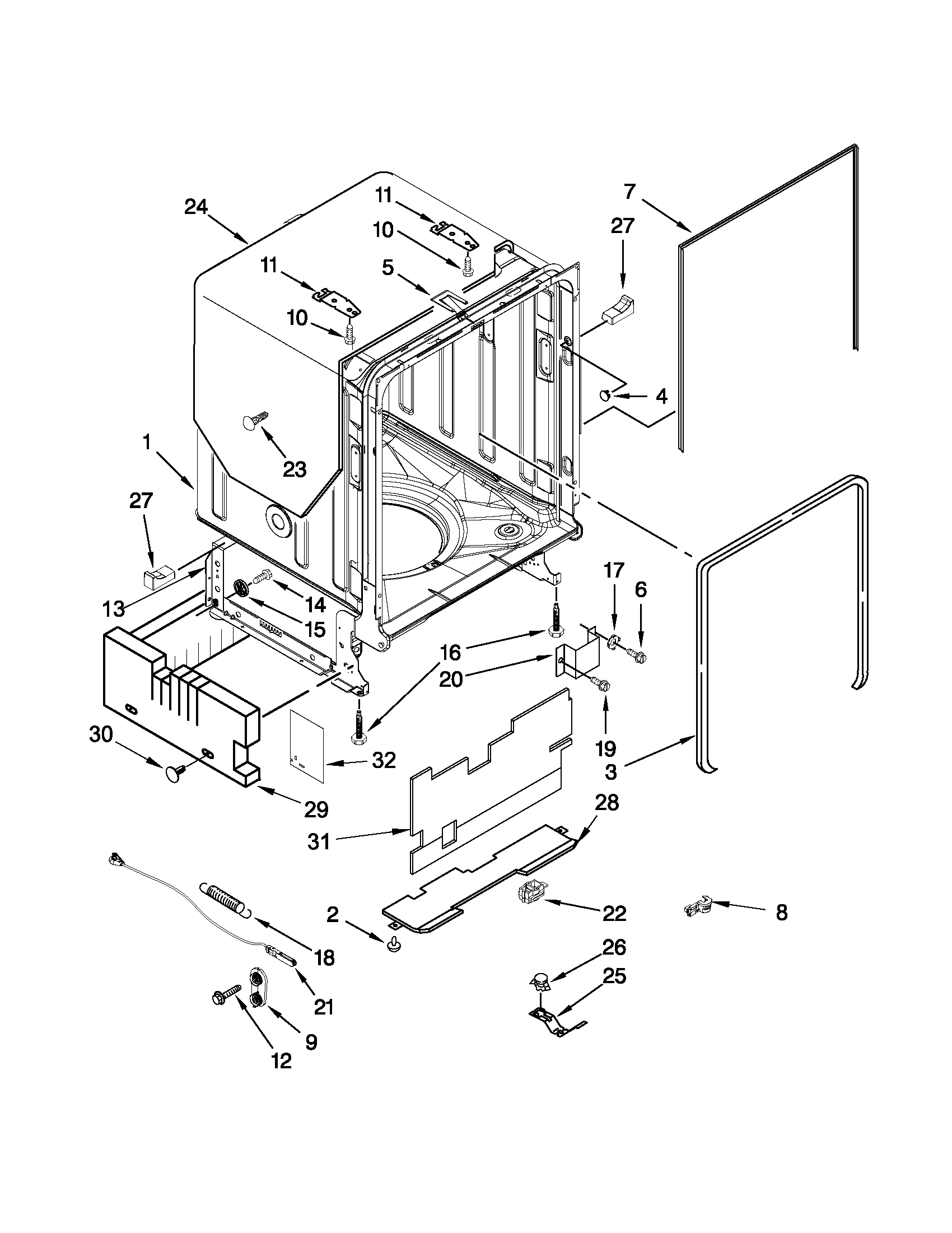 Kenmore Elite 66512793K311 tub and frame parts diagram