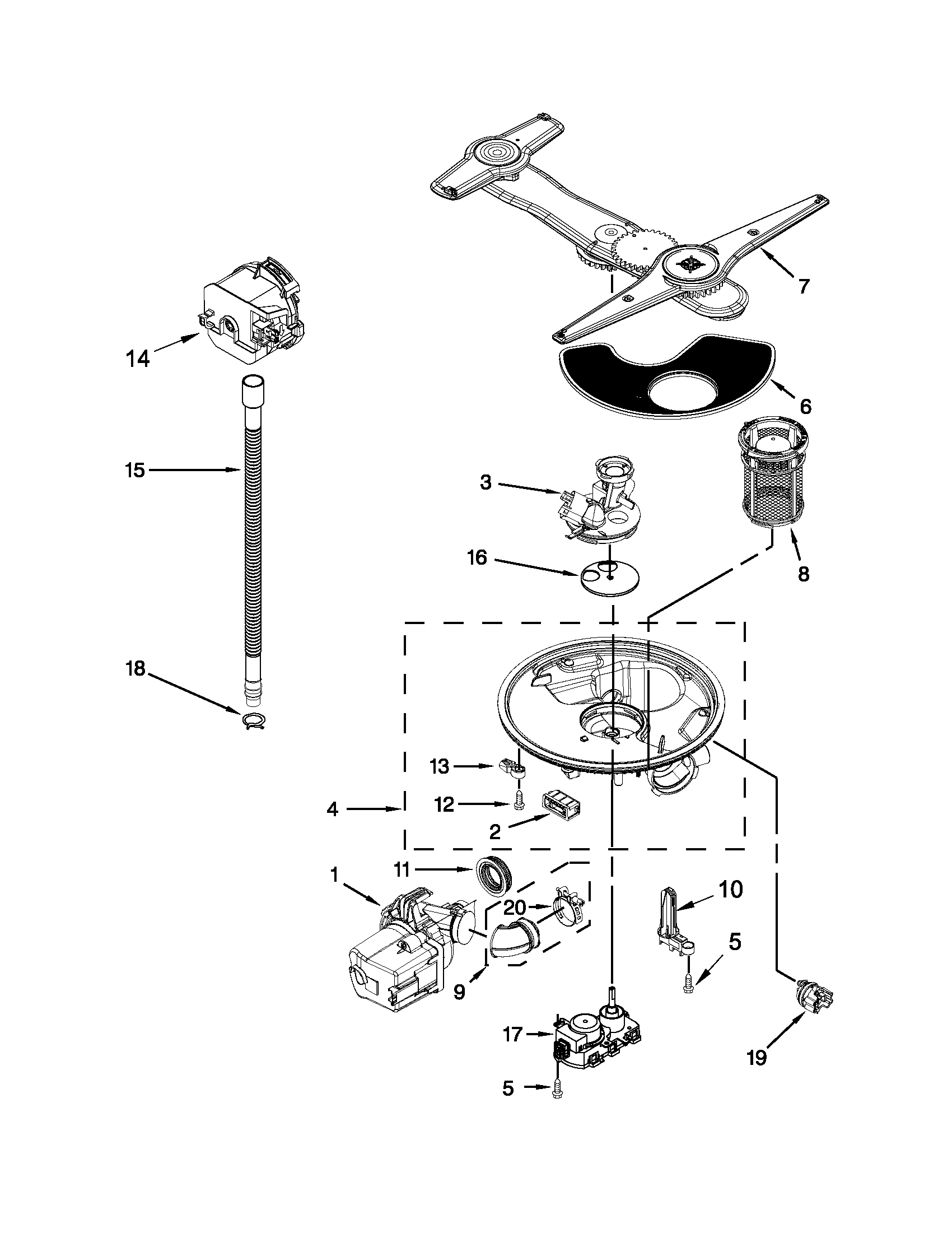 Kenmore Elite 66512793K311 pump, washarm and motor parts diagram