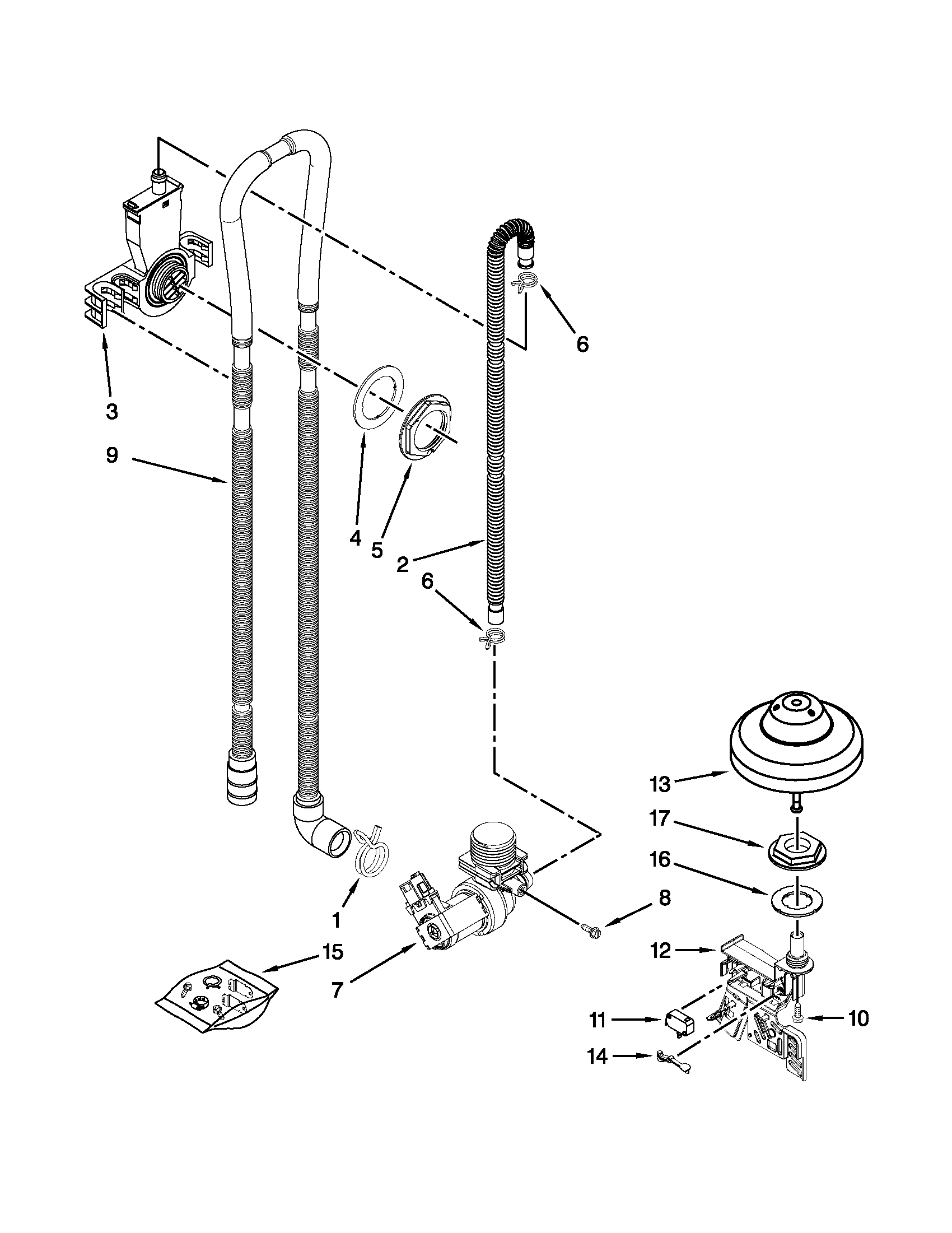 Kenmore 66513293K116 fill, drain and overfill parts diagram