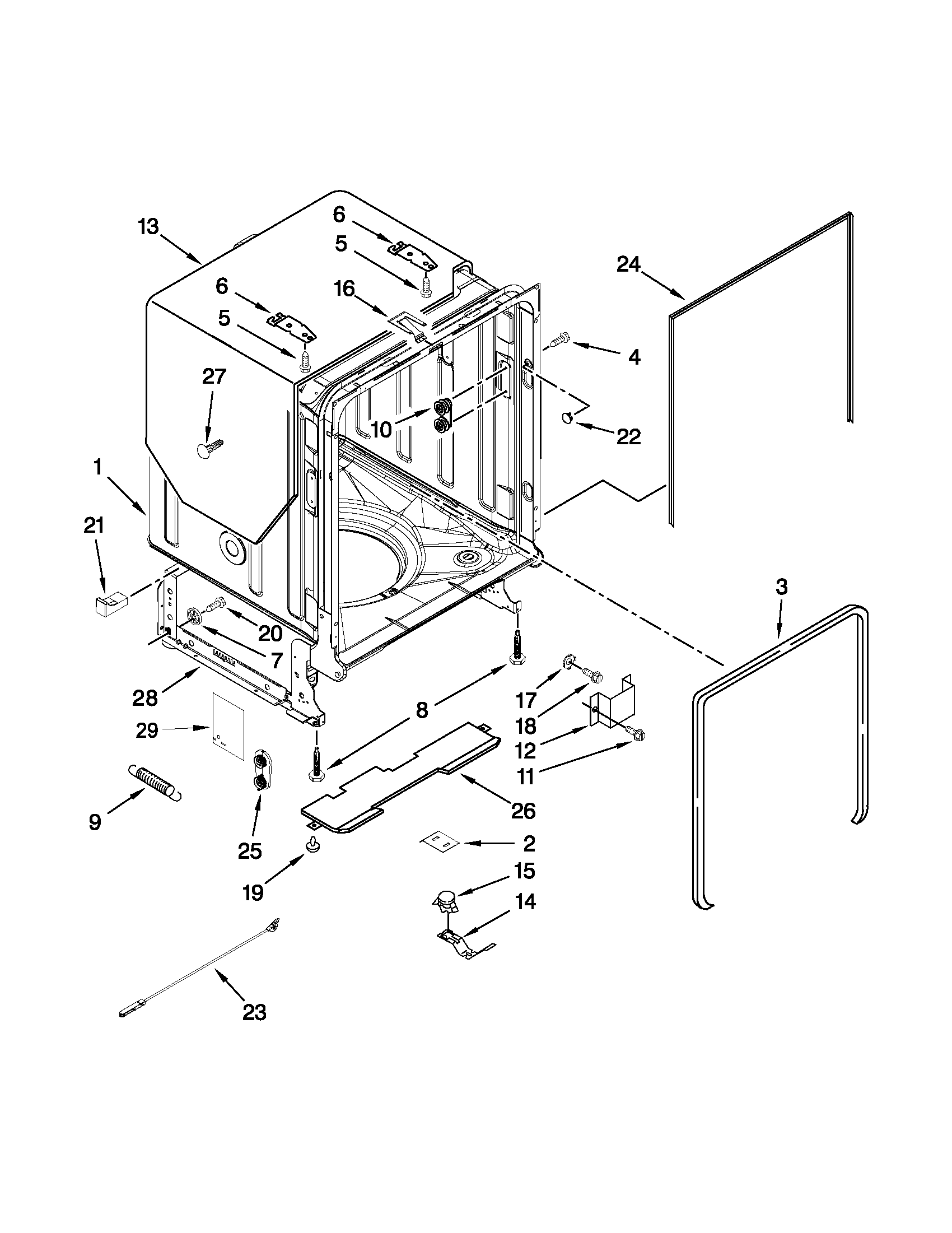 Kenmore 66513293K116 tub and frame parts diagram
