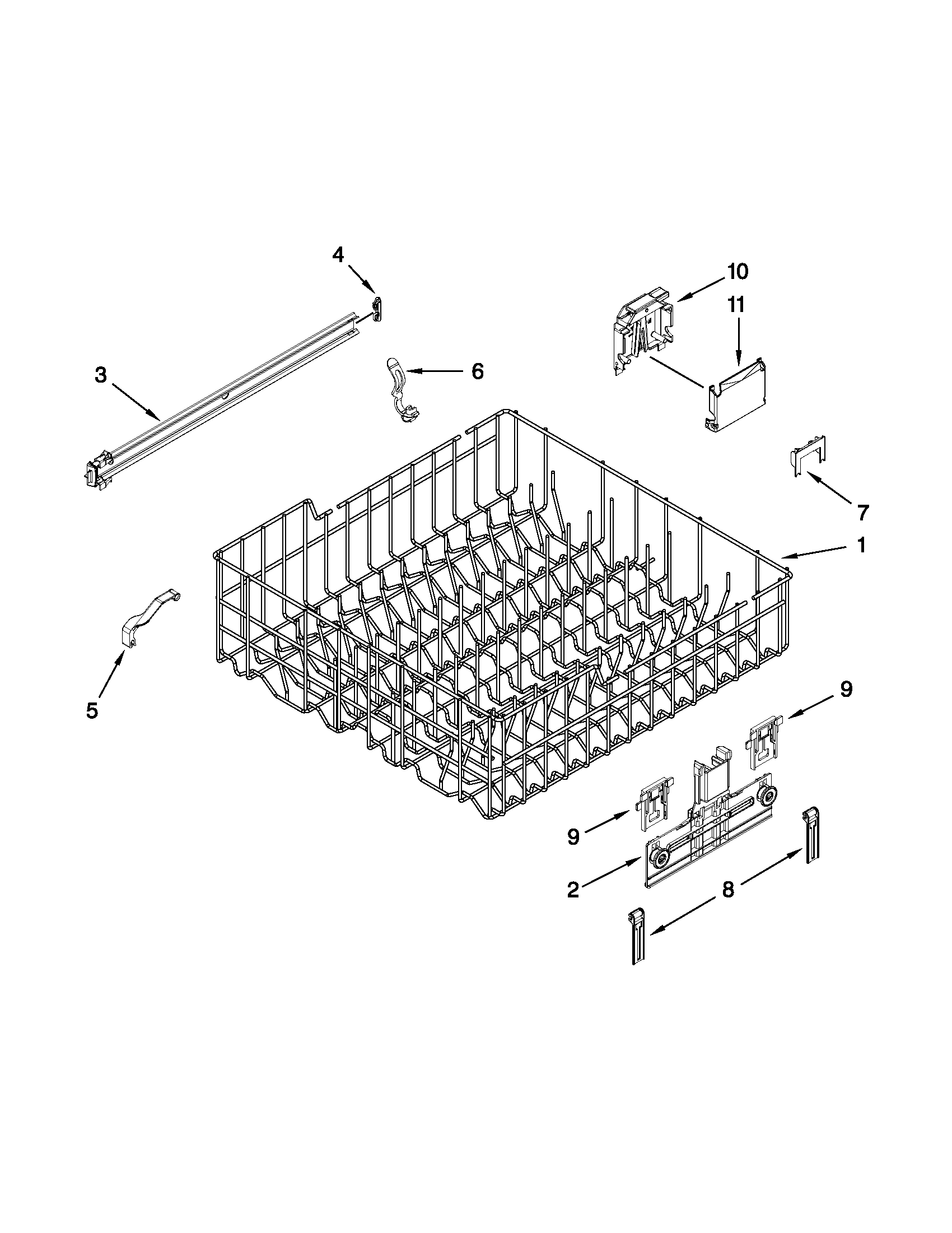 Kenmore 66513293K116 upper rack and track parts diagram
