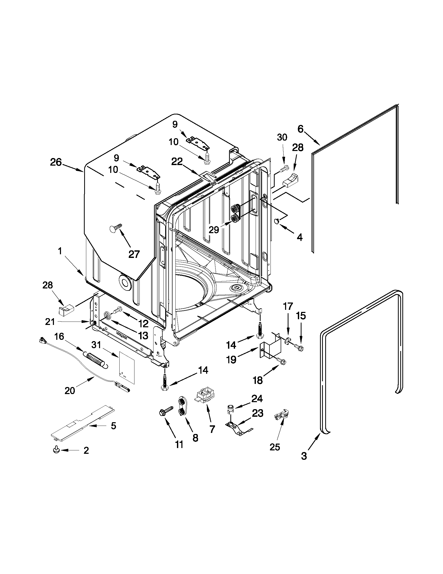 Kenmore Elite 66512769K311 tub and frame parts diagram
