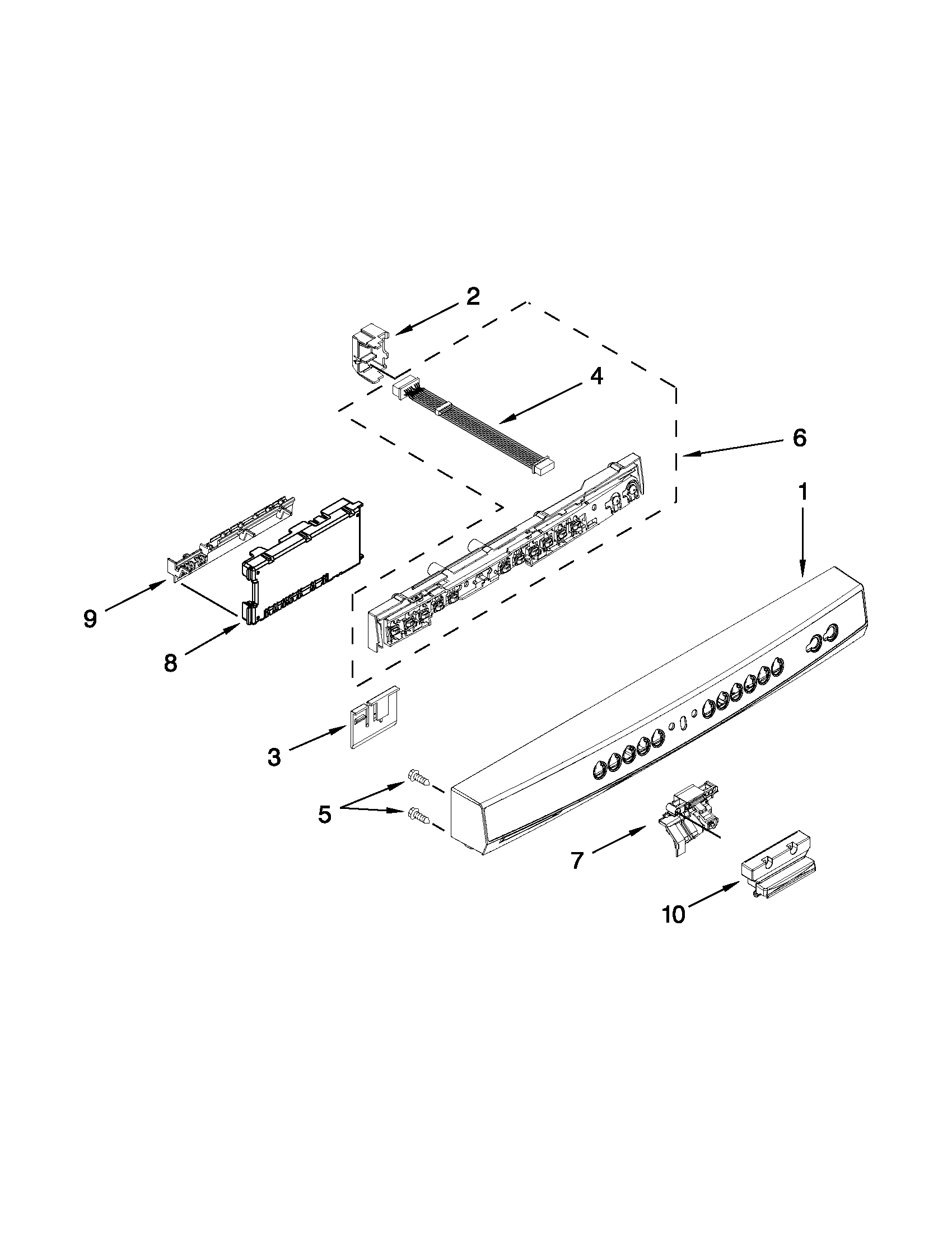 Kenmore 66513262K114 control panel and latch parts diagram