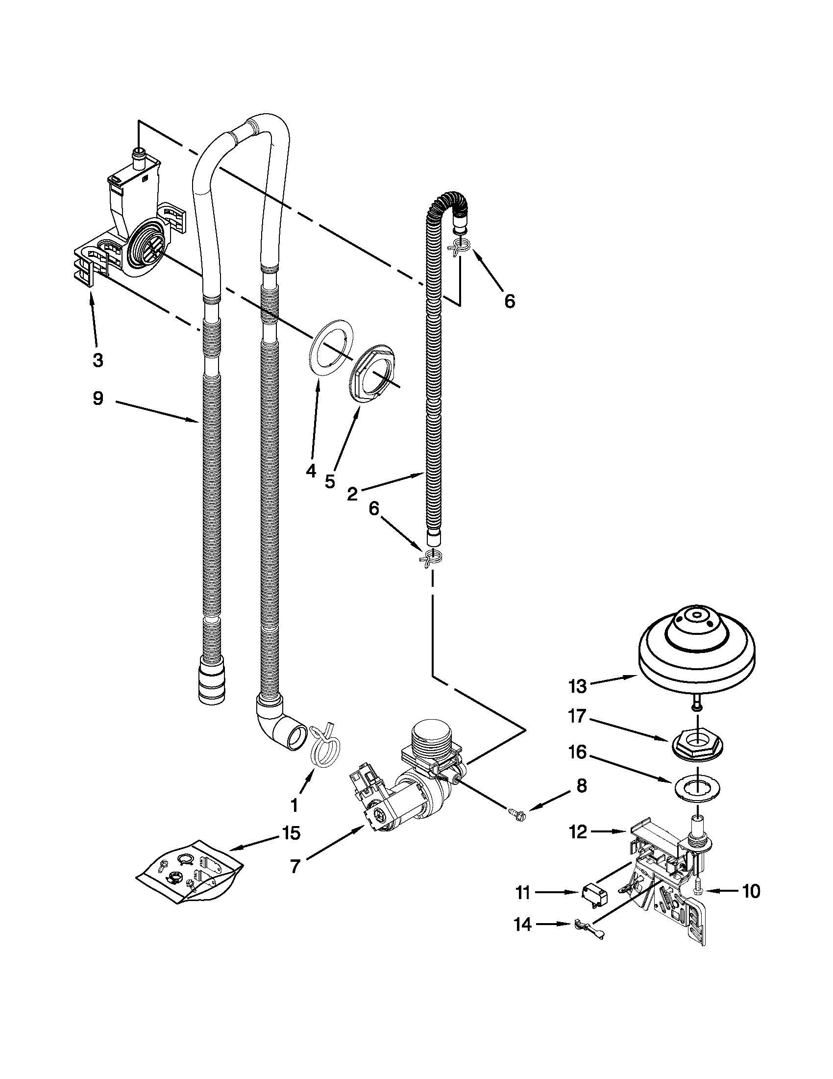 Kenmore 66513262K114 fill, drain and overfill parts diagram