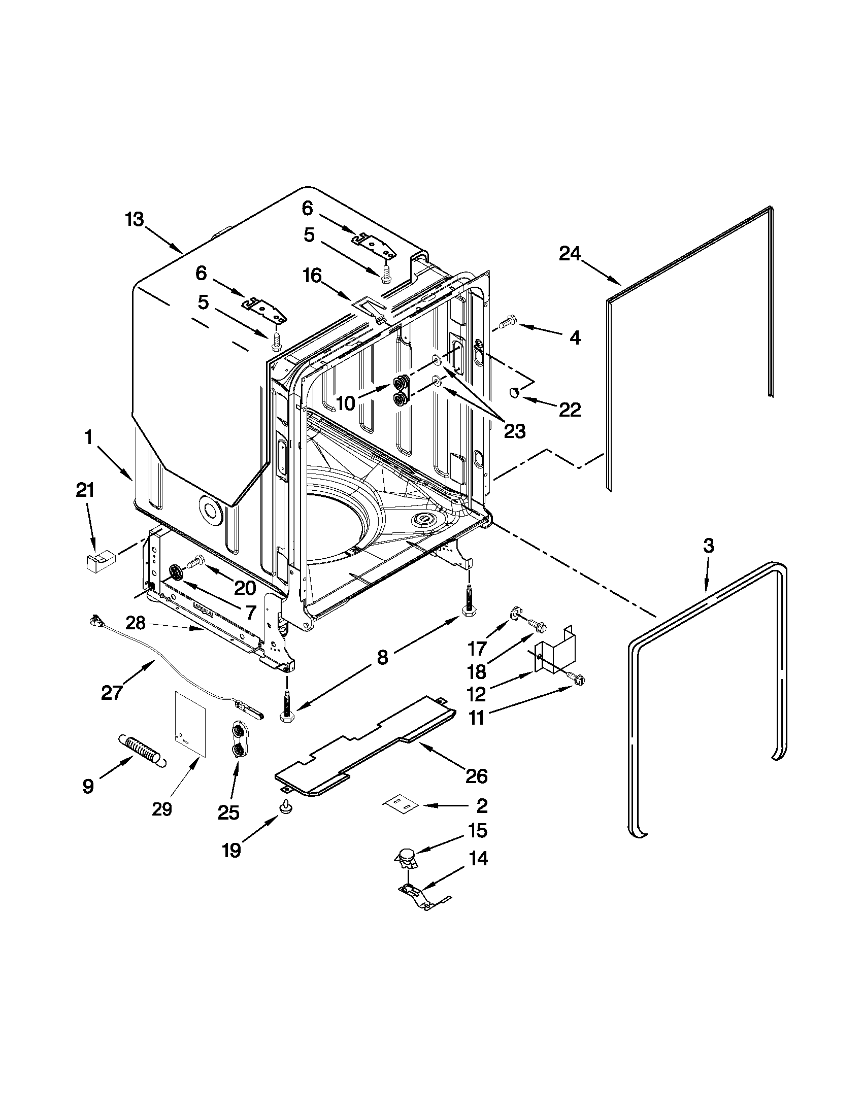 Kenmore 66513262K114 tub and frame parts diagram