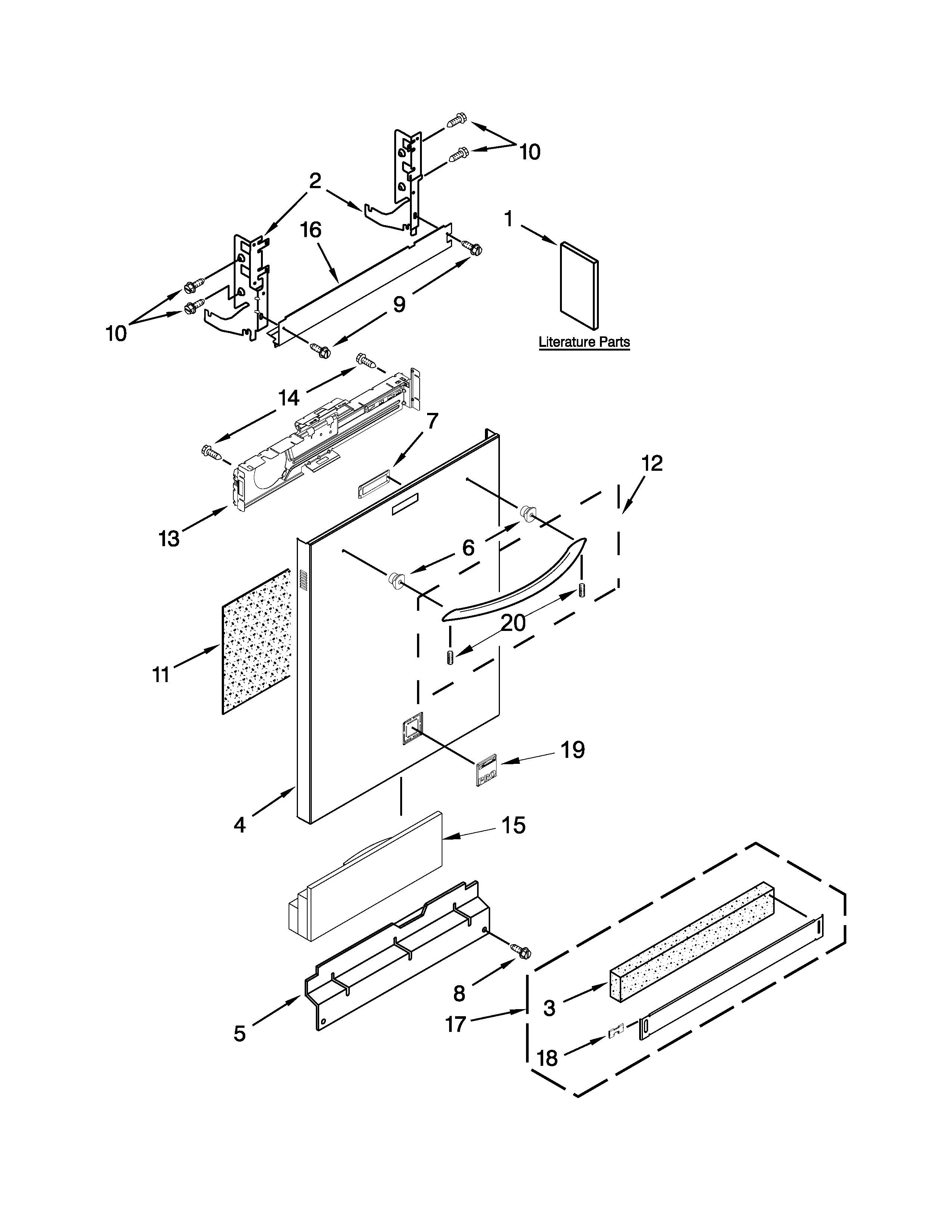 Kenmore Elite 66512783K311 door panel parts diagram