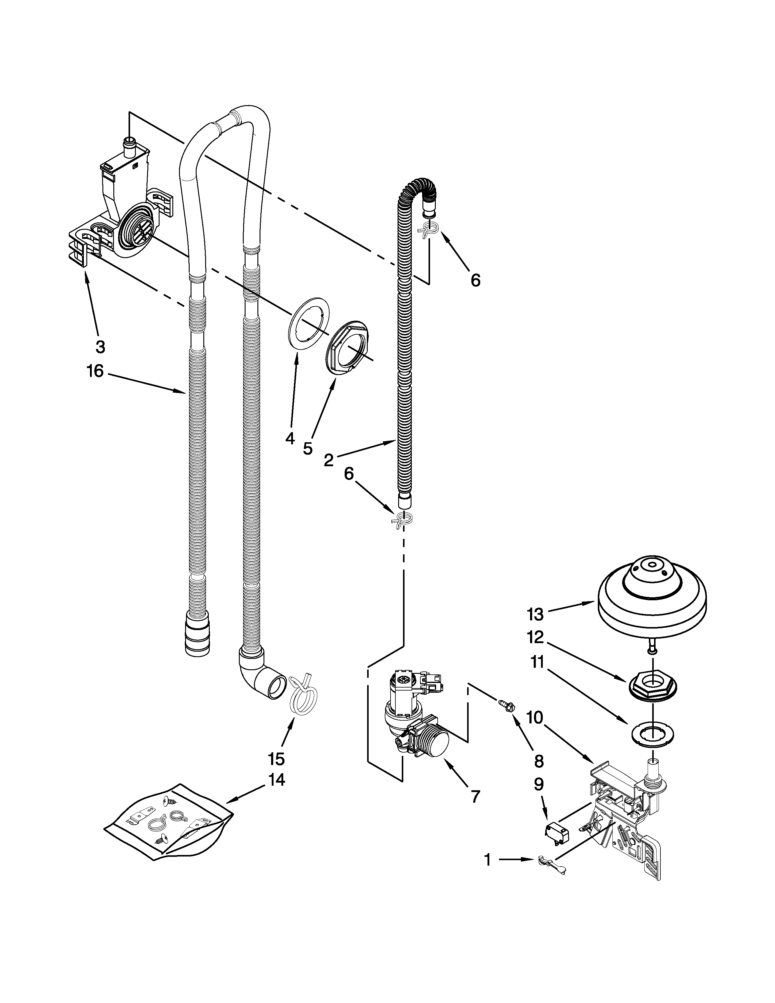 Kenmore Elite 66512783K311 fill, drain and overfill parts diagram