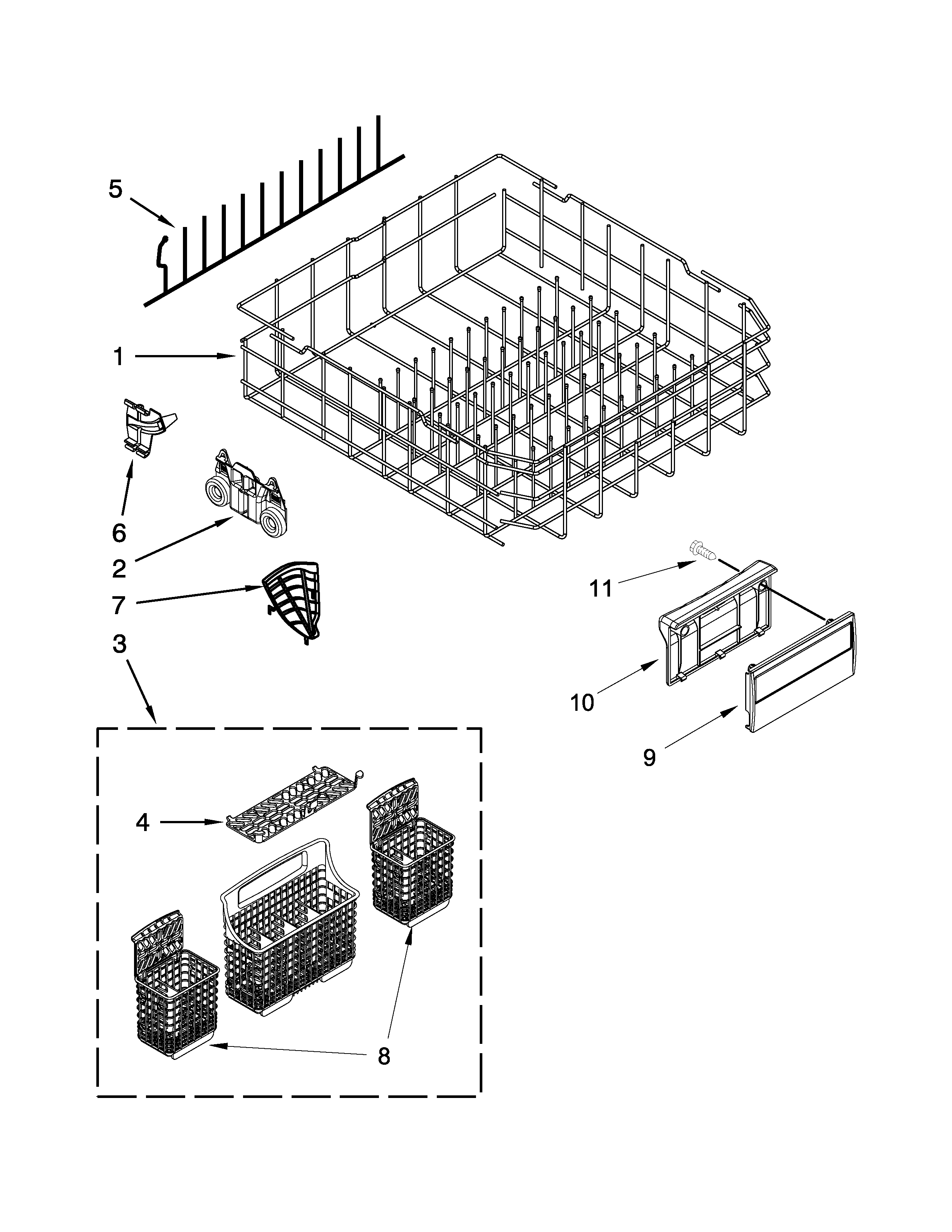 Kenmore Elite 66512783K311 lower rack parts diagram