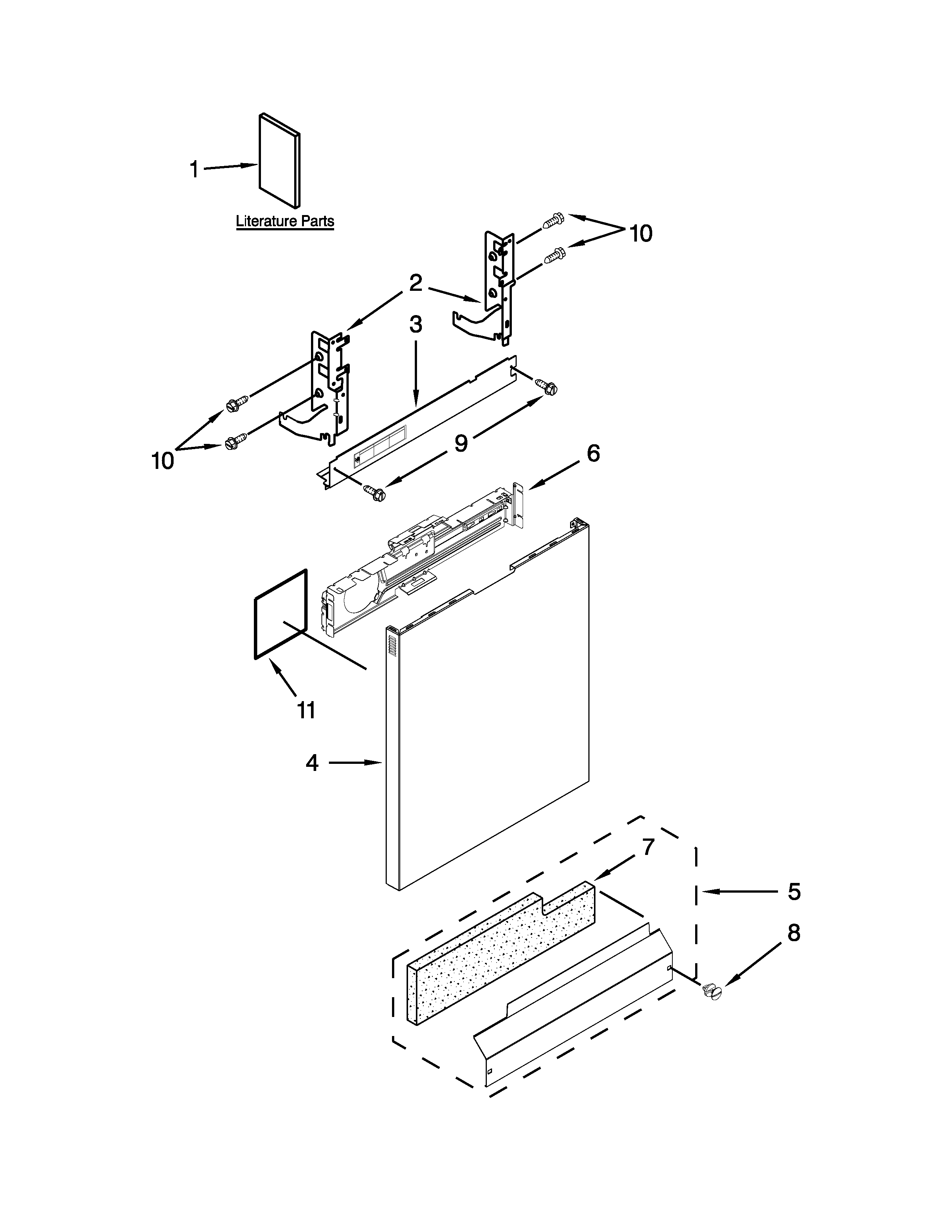 Kenmore 66513255K115 door and panel parts diagram