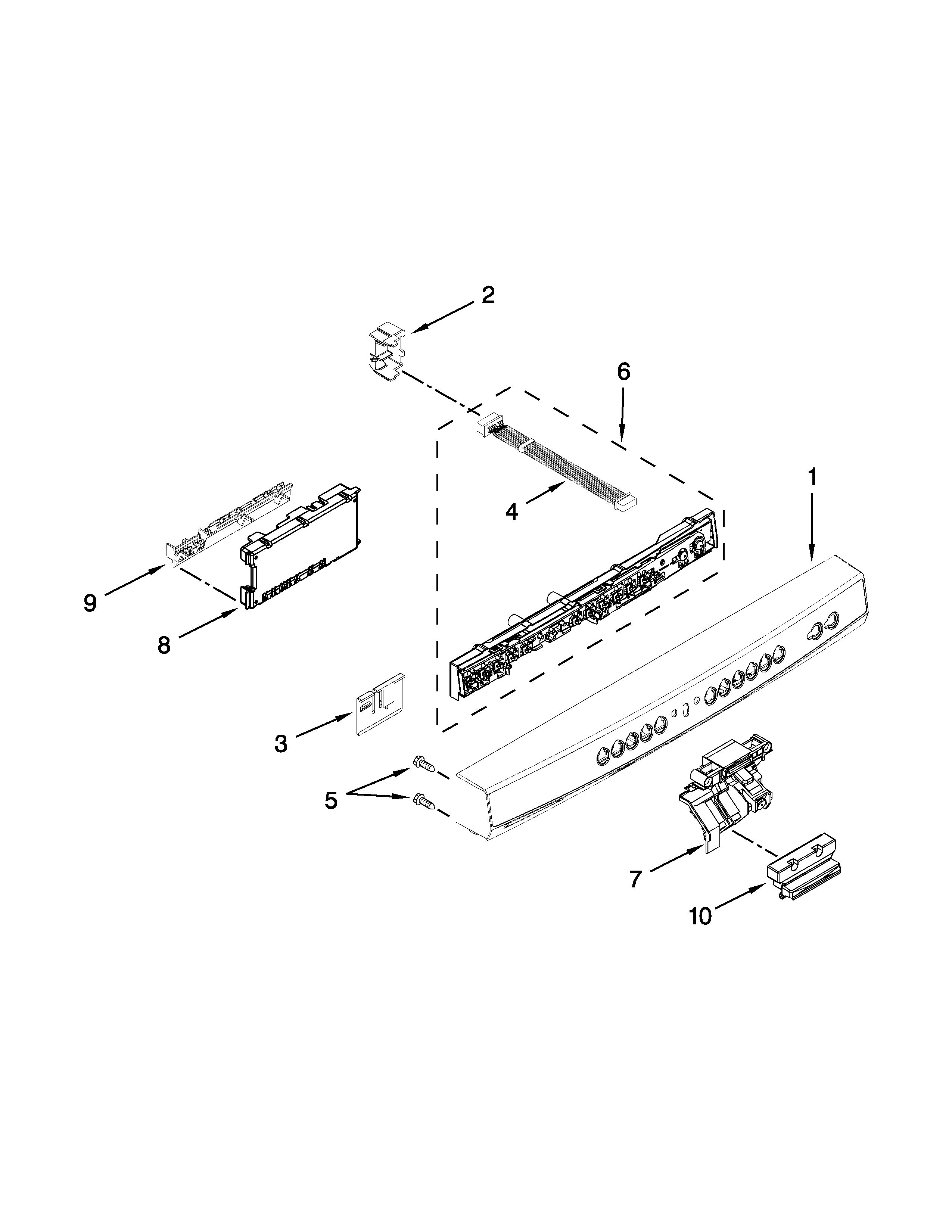 Kenmore 66513255K115 control panel and latch parts diagram