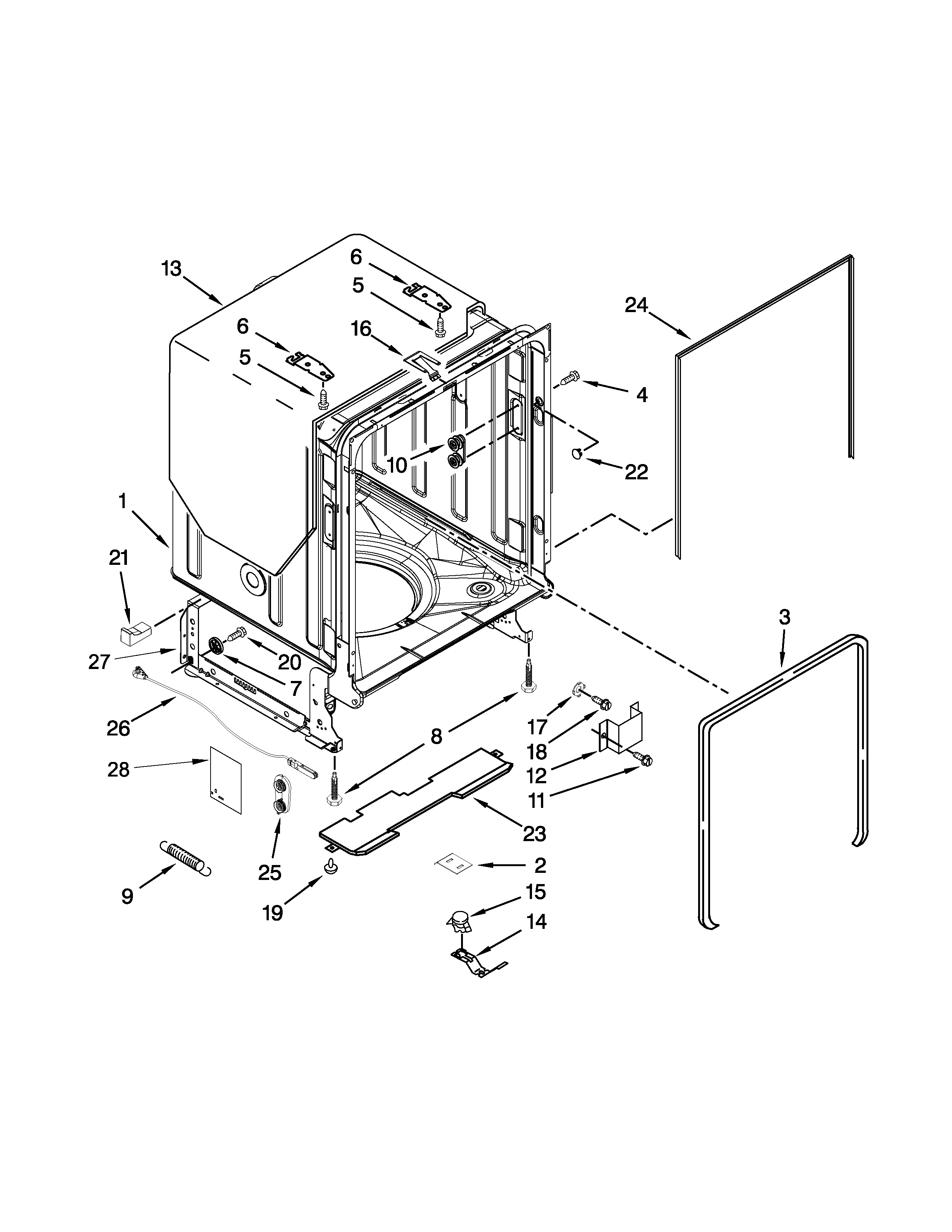 Kenmore 66513255K115 tub and frame parts diagram