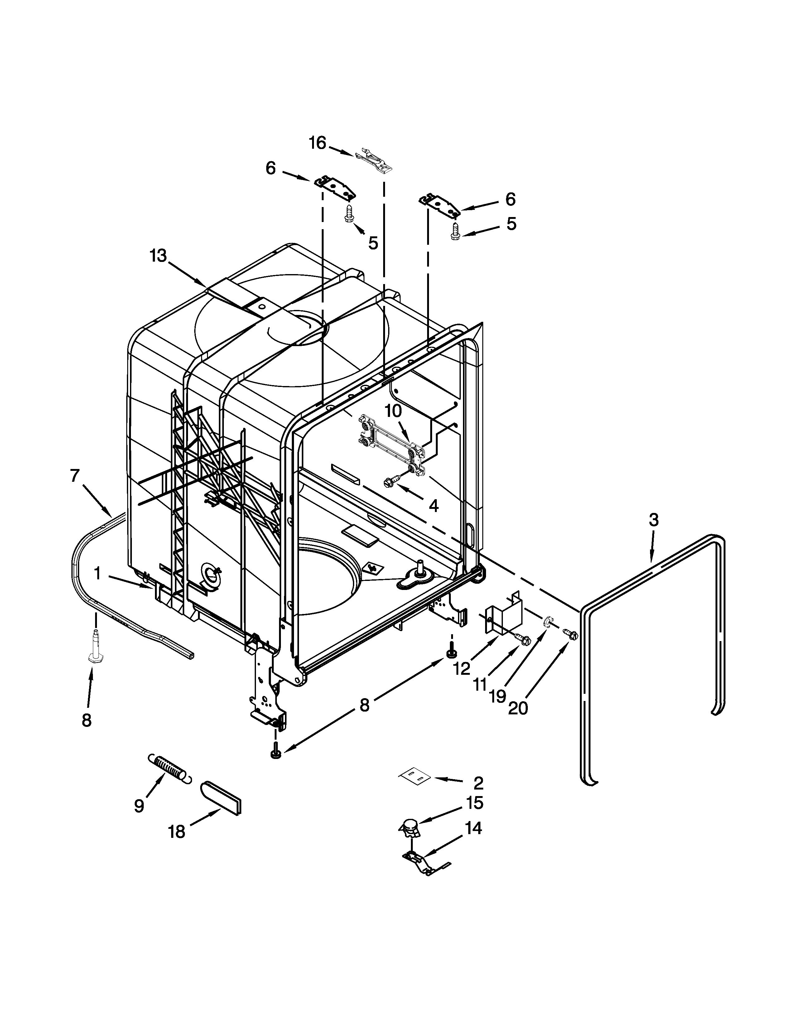 Kenmore 66513049K115 tub and frame parts diagram