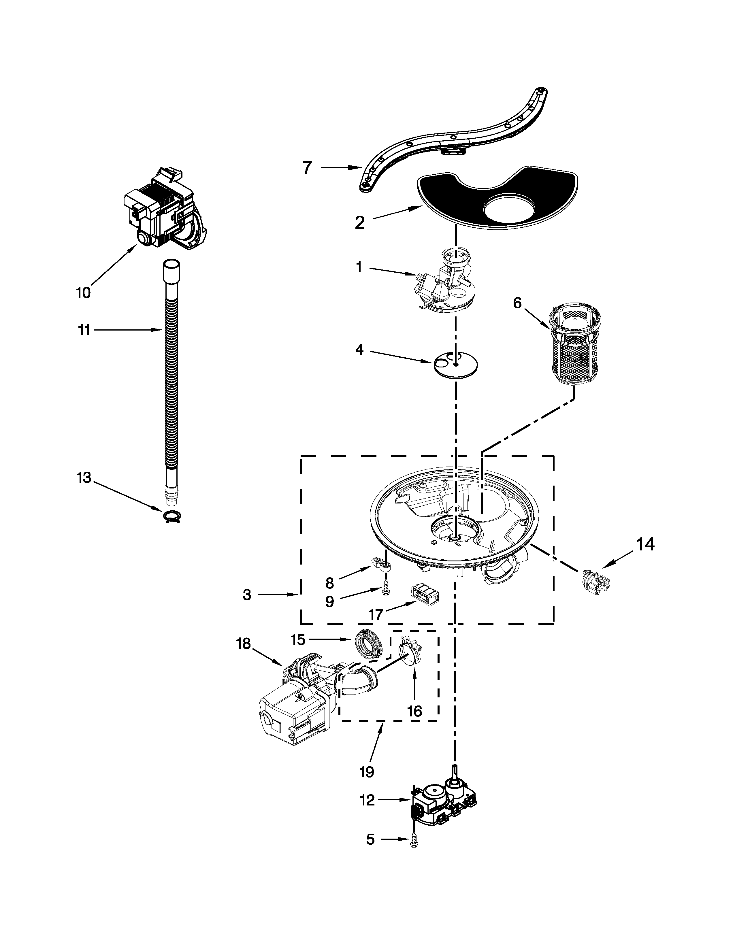 Kenmore 66513049K115 pump and motor parts diagram