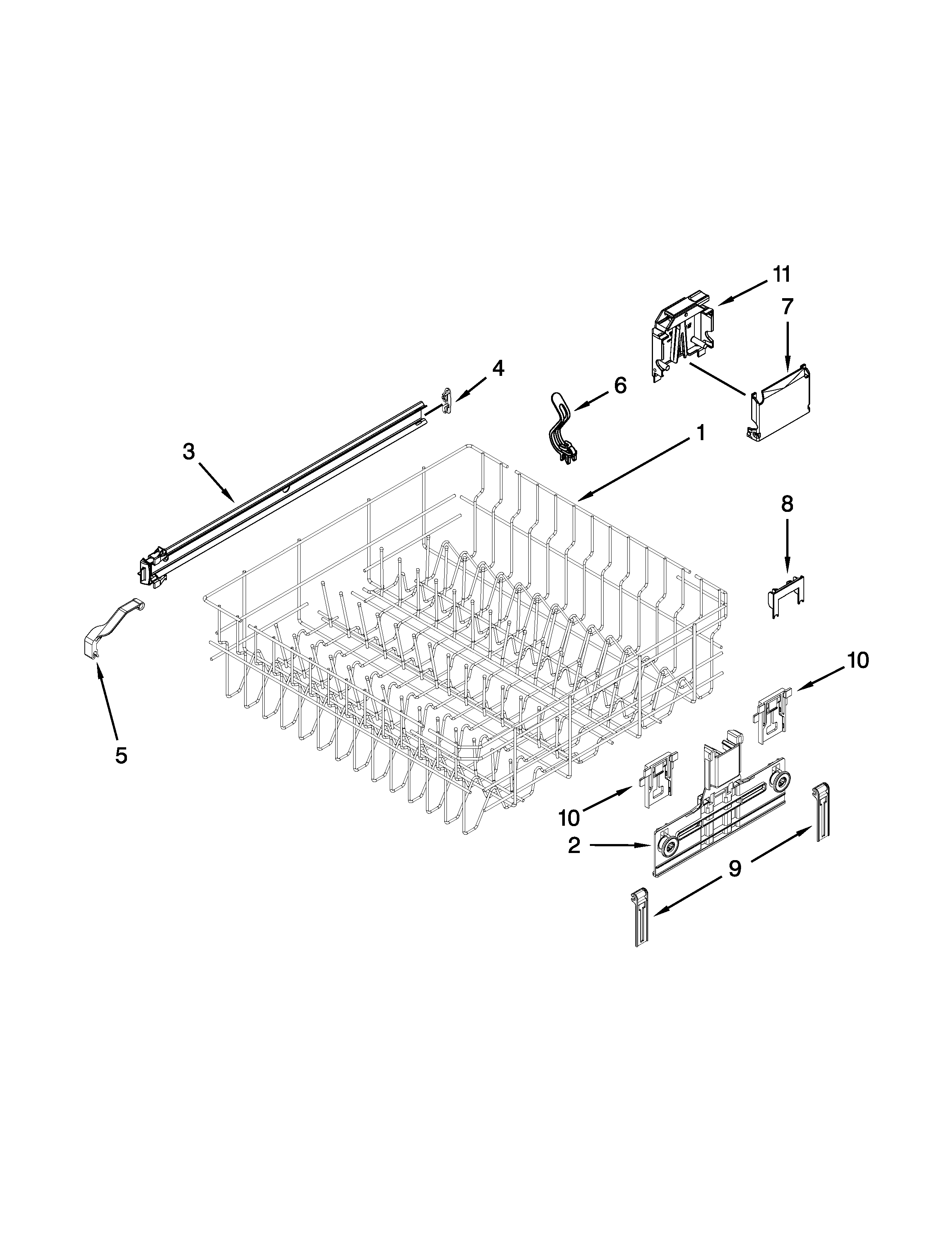 Kenmore 66513049K115 upper rack and track parts diagram