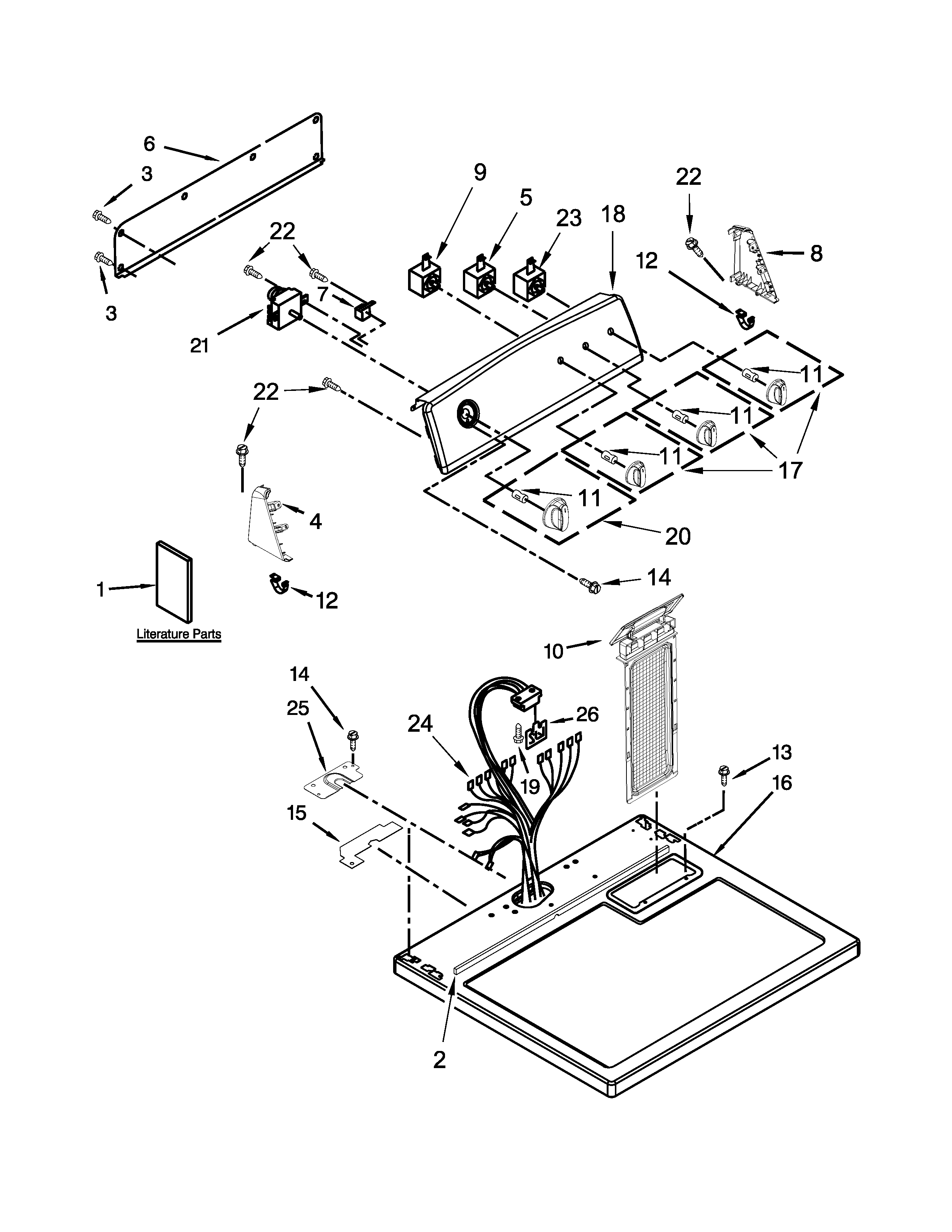 Kenmore 11065202310 top and console parts diagram