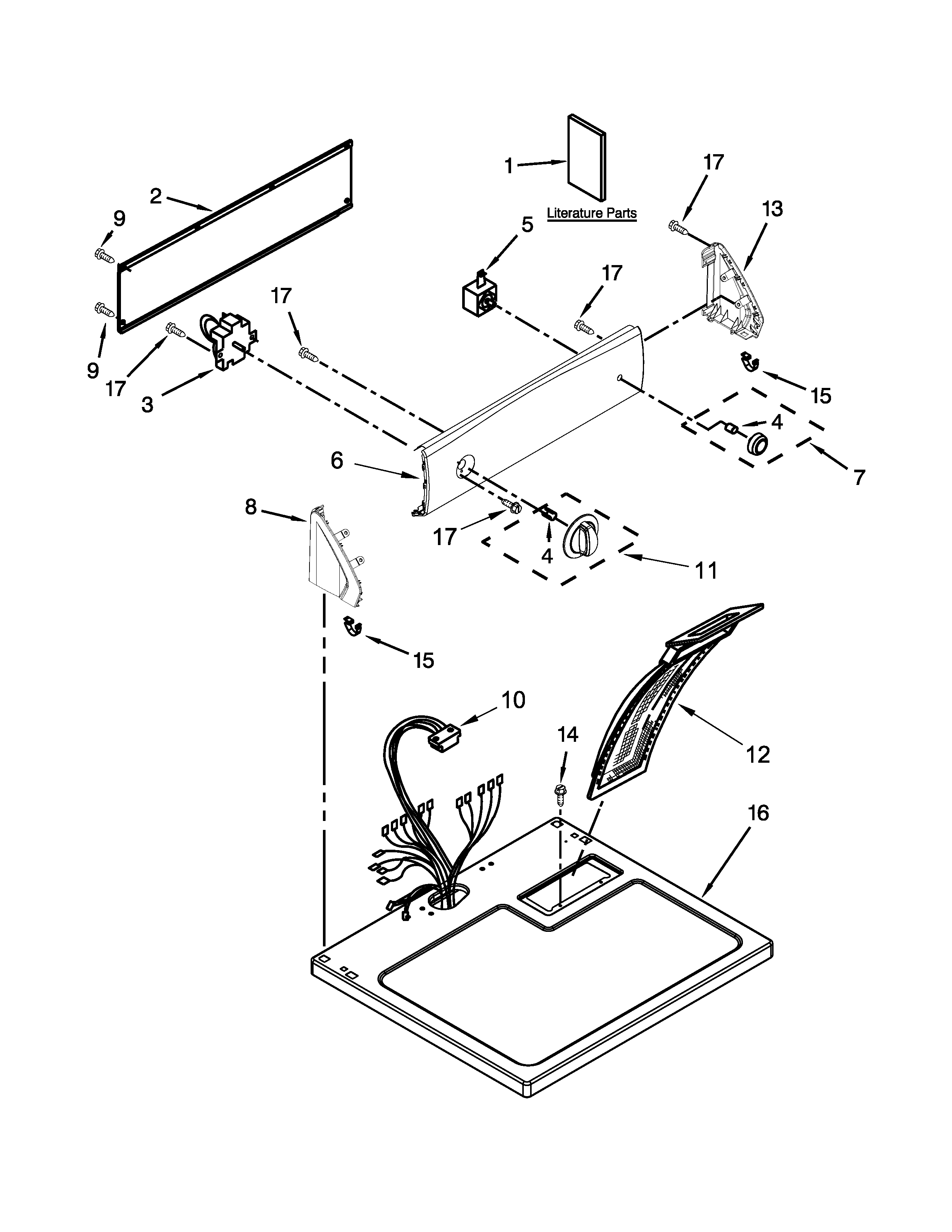 Kenmore 1106192311 top and console parts diagram