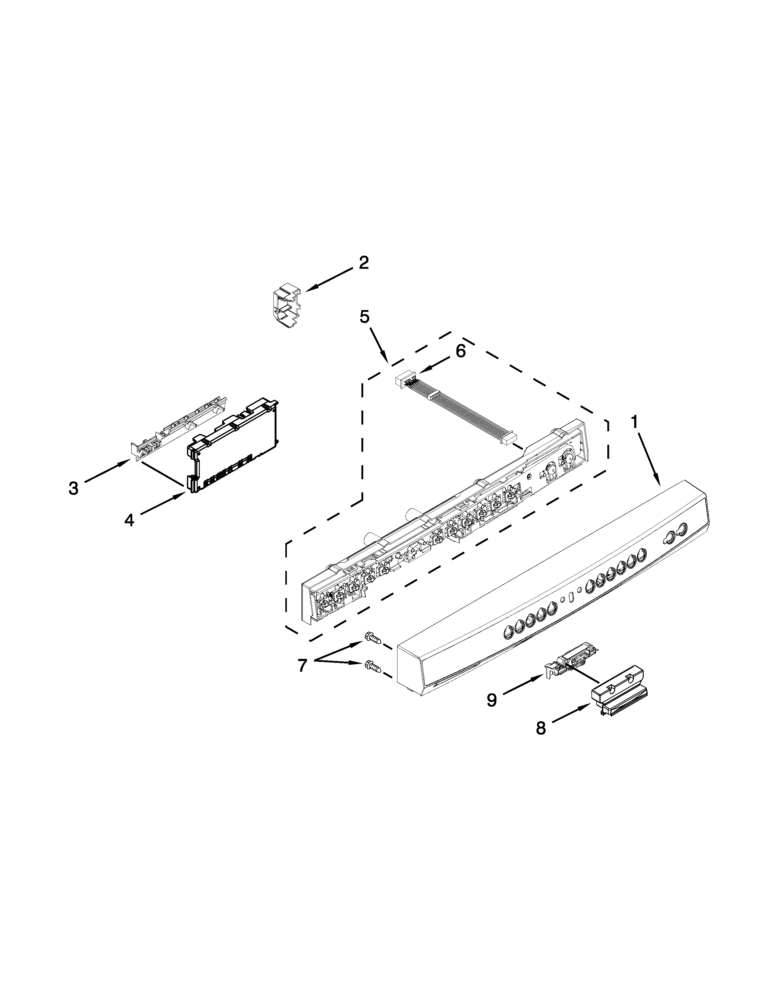 Kenmore 66513032K116 control panel and latch parts diagram