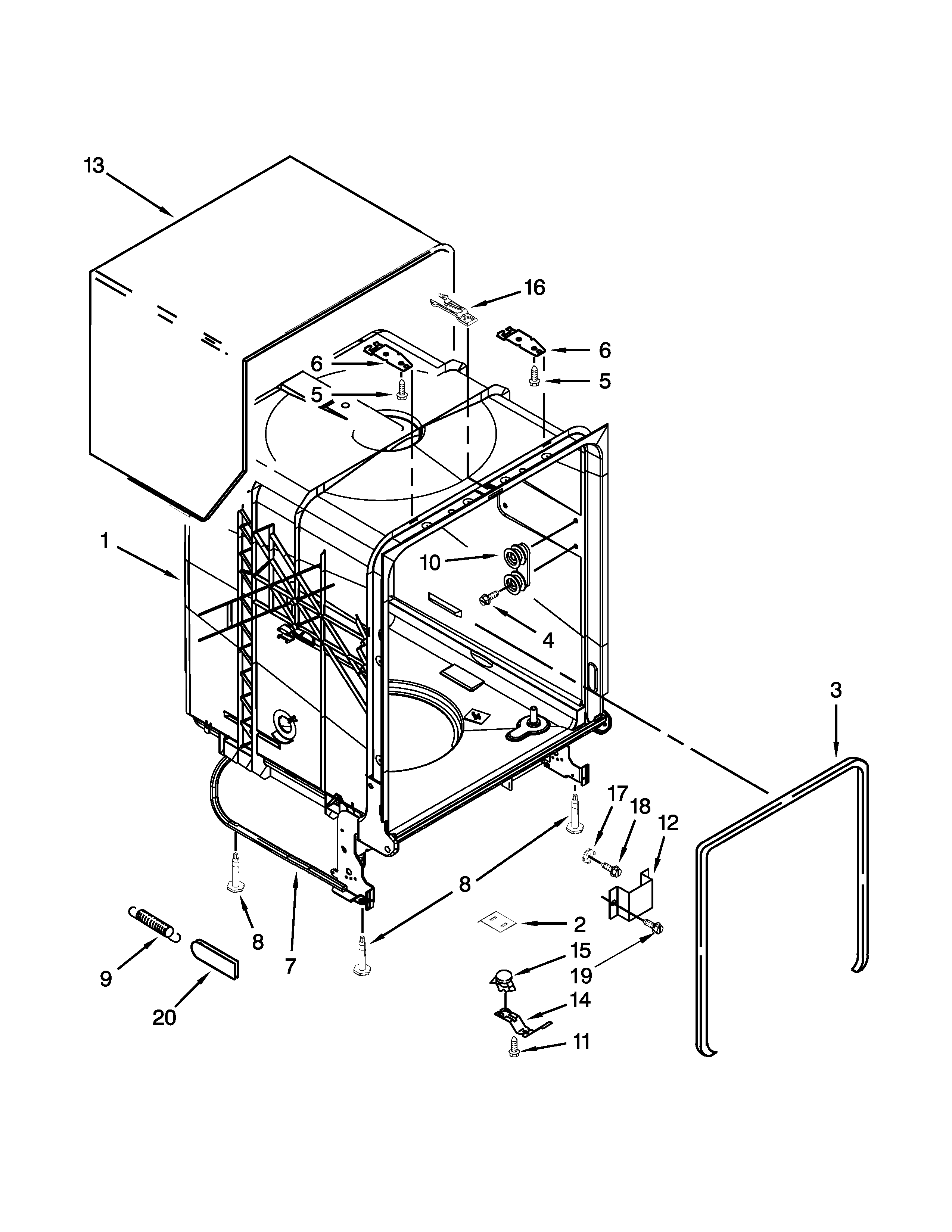 Kenmore 66513032K116 tub and frame parts diagram