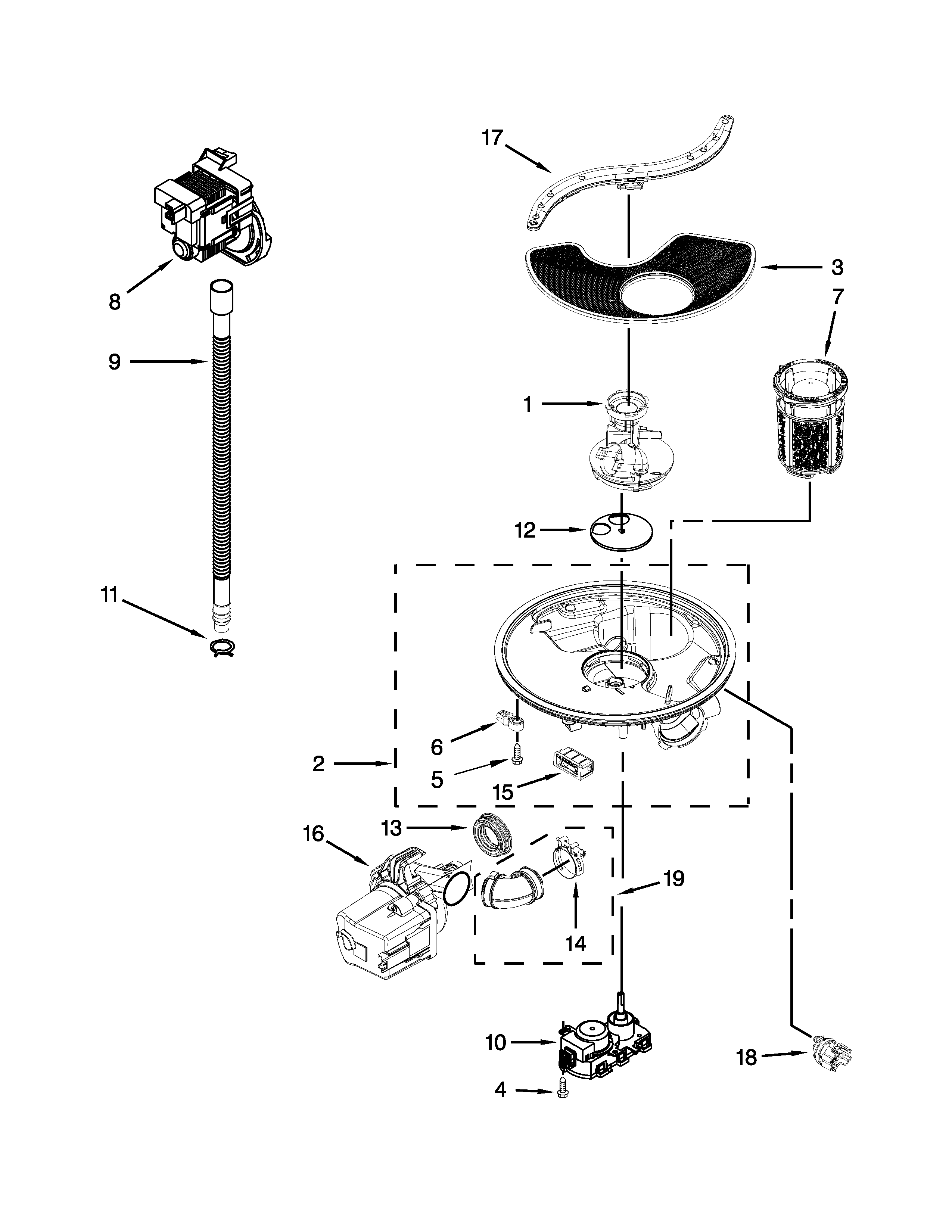 Kenmore 66513032K116 pump, washarm and motor parts diagram