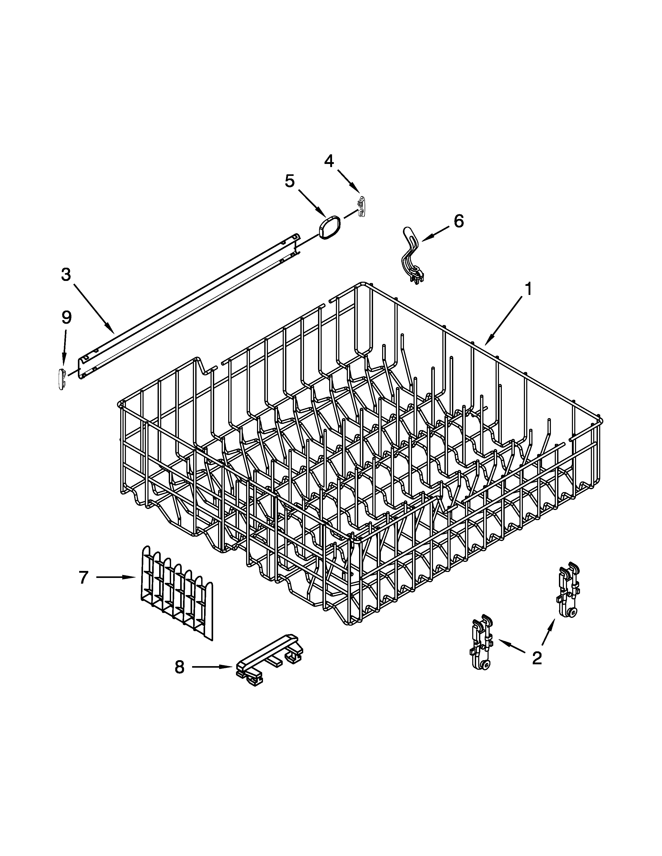 Kenmore 66513032K116 upper rack and track parts diagram
