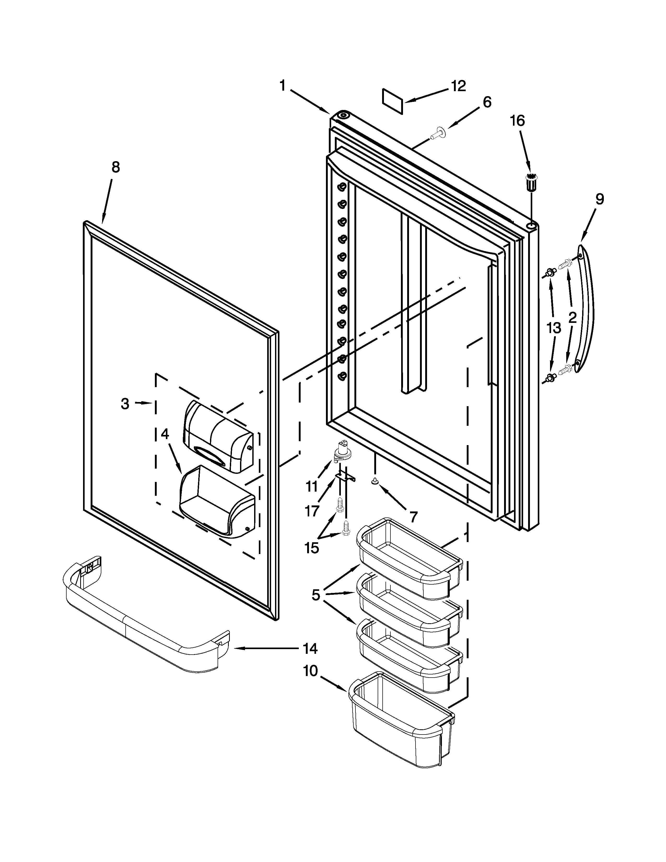 Kenmore Elite 59676263701 refrigerator door parts diagram