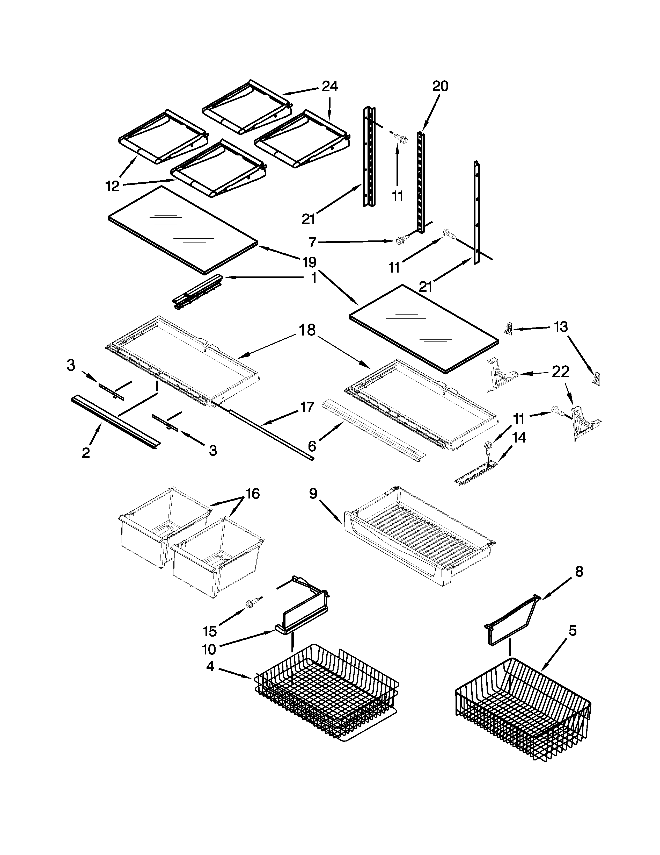 Kenmore Elite 59676263701 shelf parts diagram