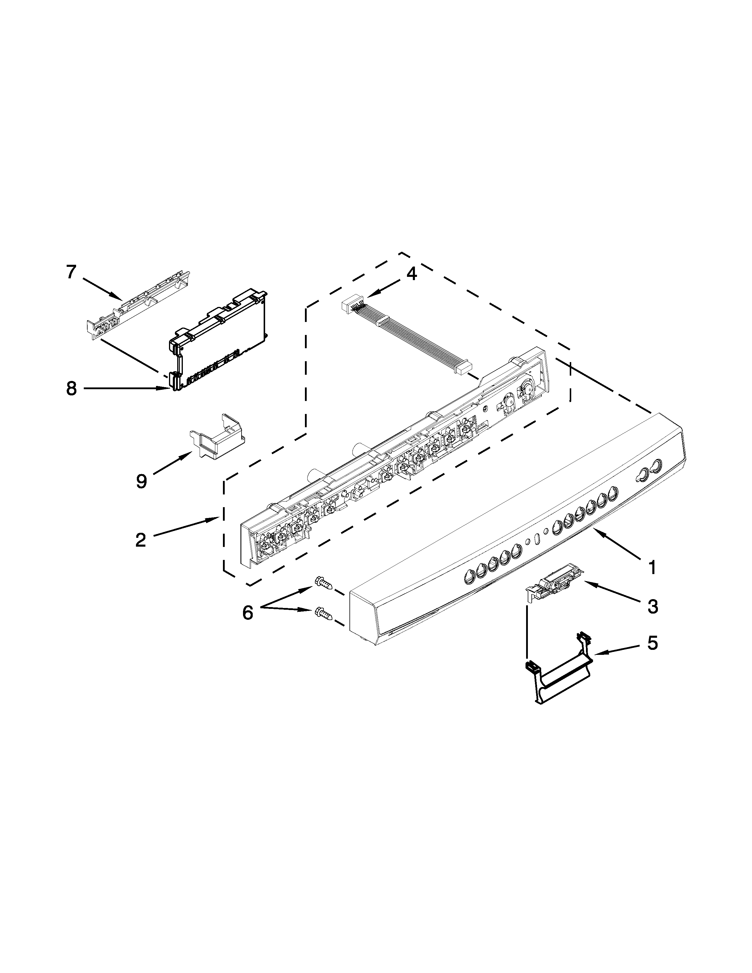 Kenmore 66513043K116 control panel and latch parts diagram