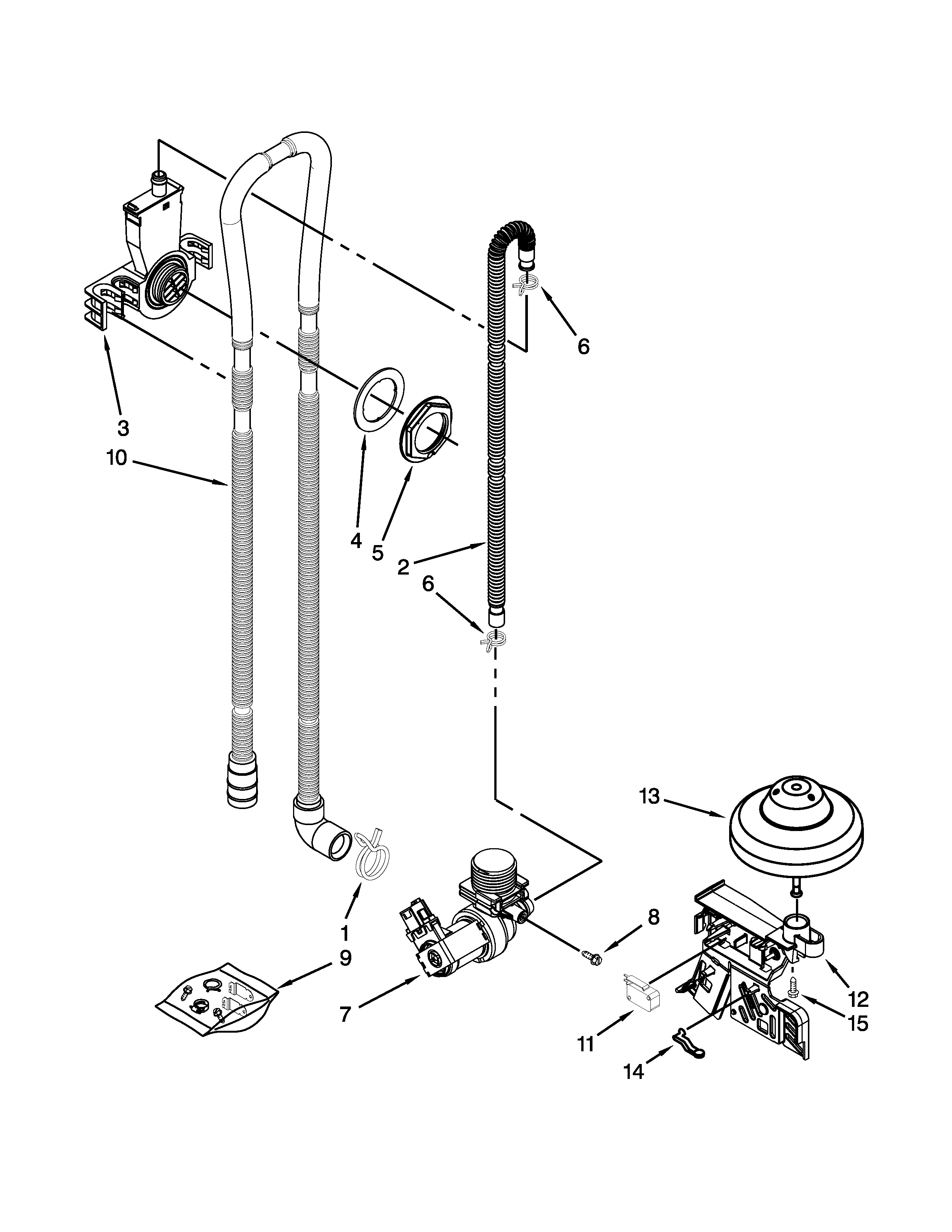 Kenmore 66513043K116 fill, drain and overfill parts diagram