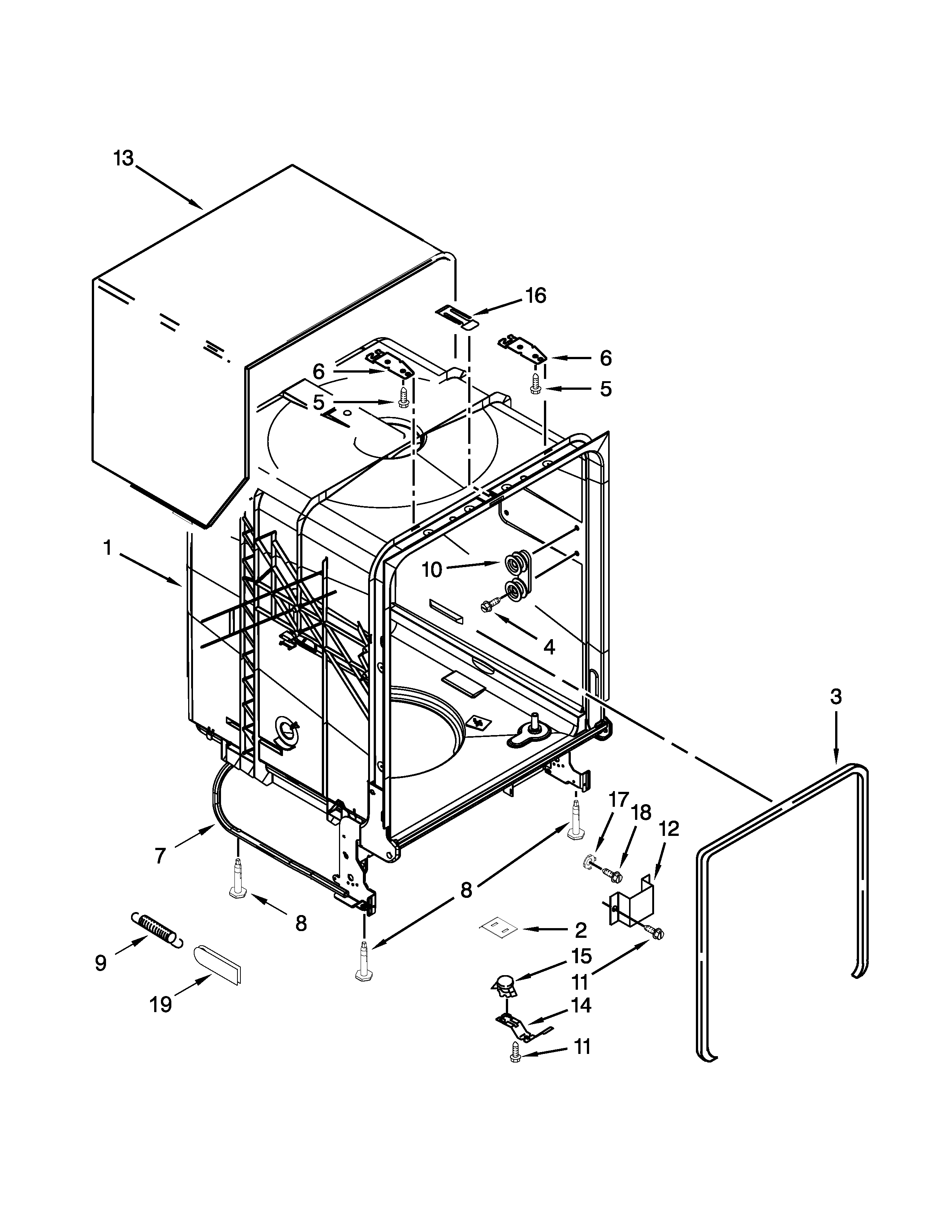 Kenmore 66513273K118 tub and frame parts diagram