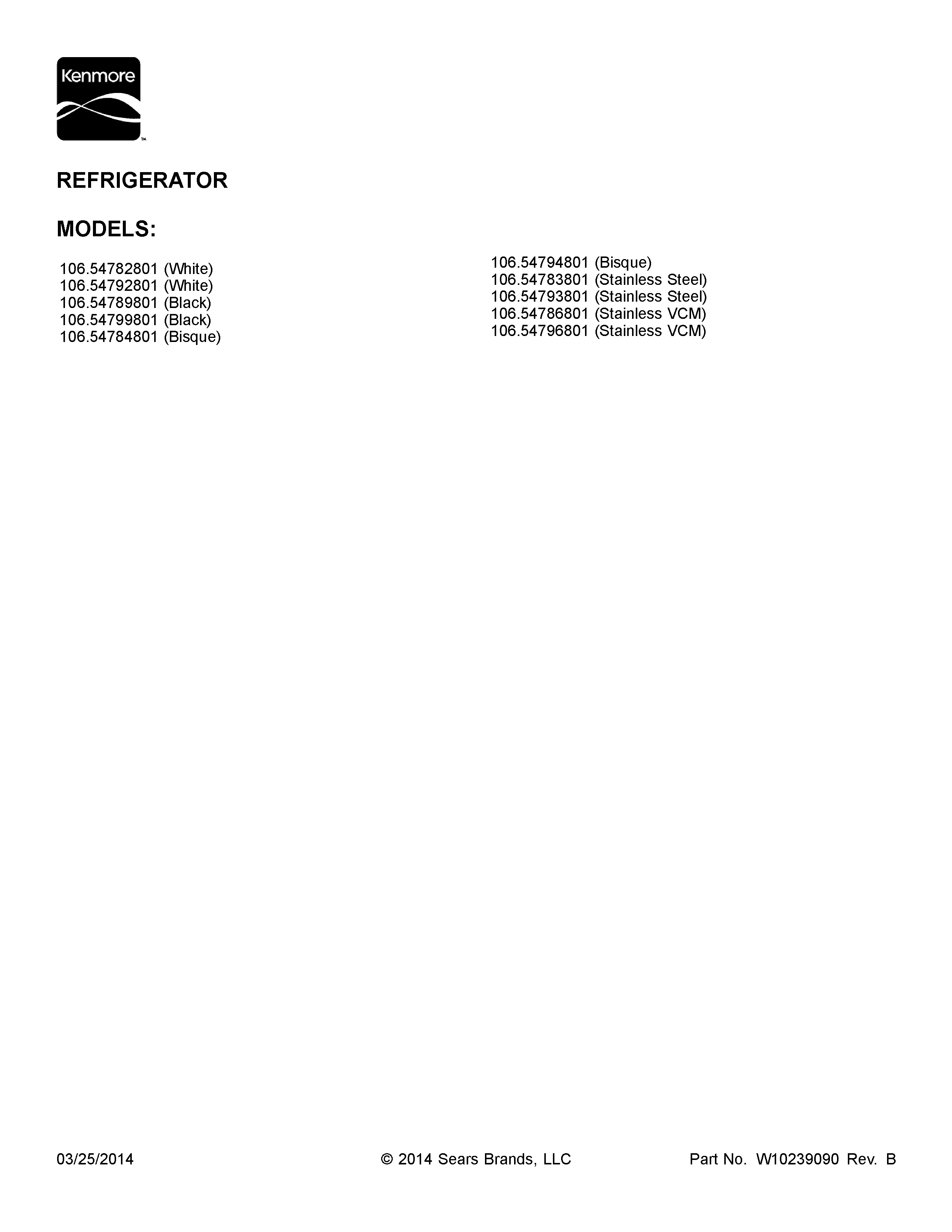 Kenmore Elite 10654786801 cover sheet diagram