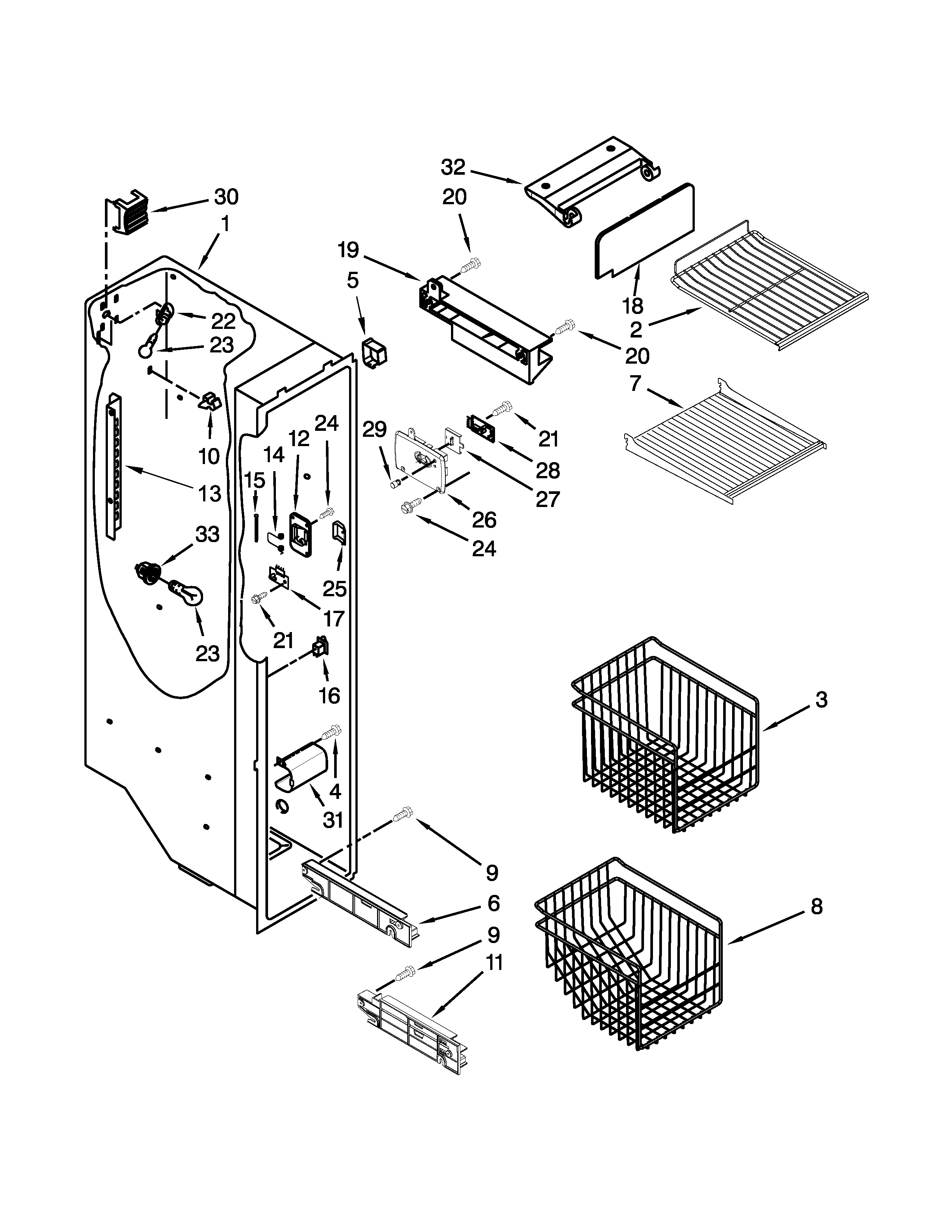 Kenmore Elite 10654786801 freezer liner parts diagram