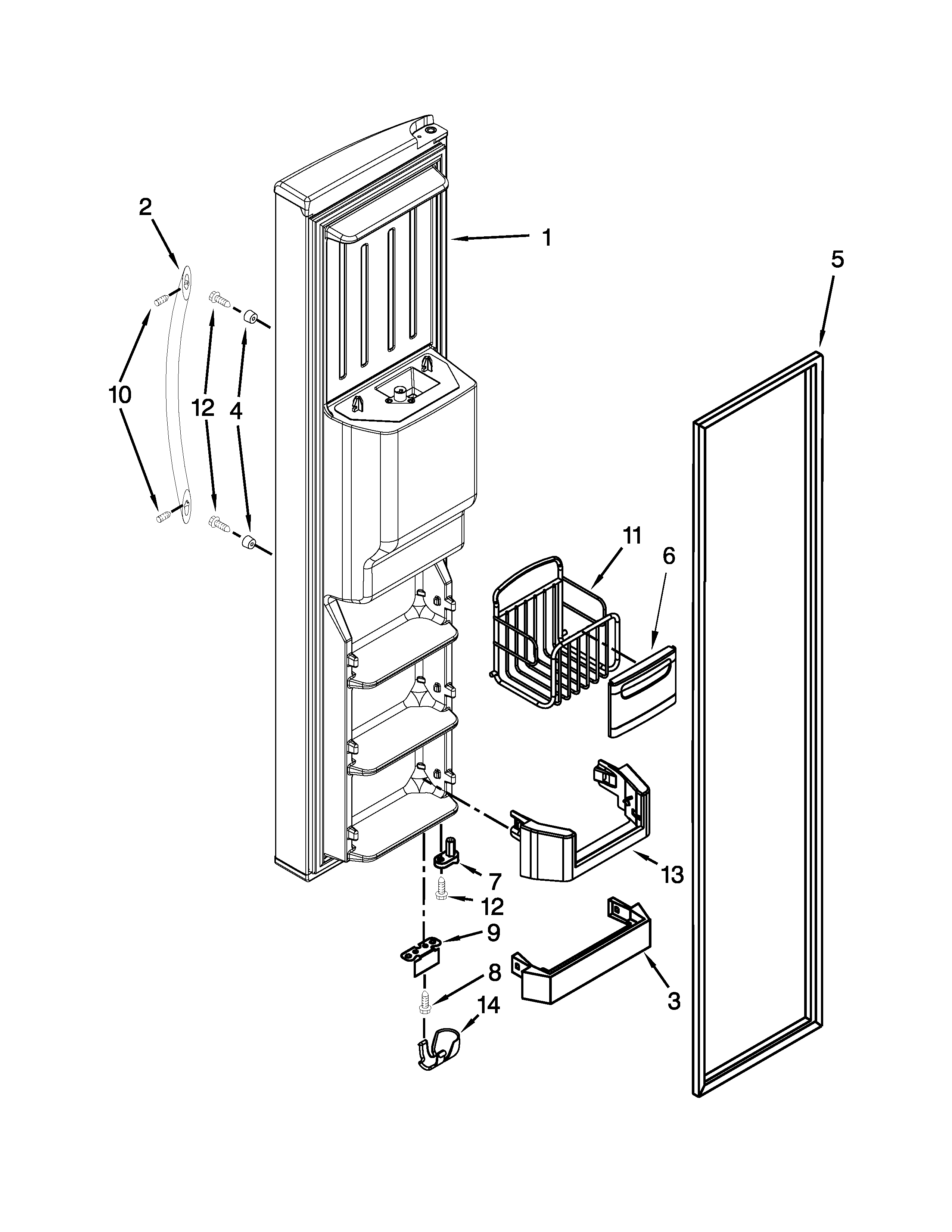 Kenmore Elite 10654786801 freezer door parts diagram