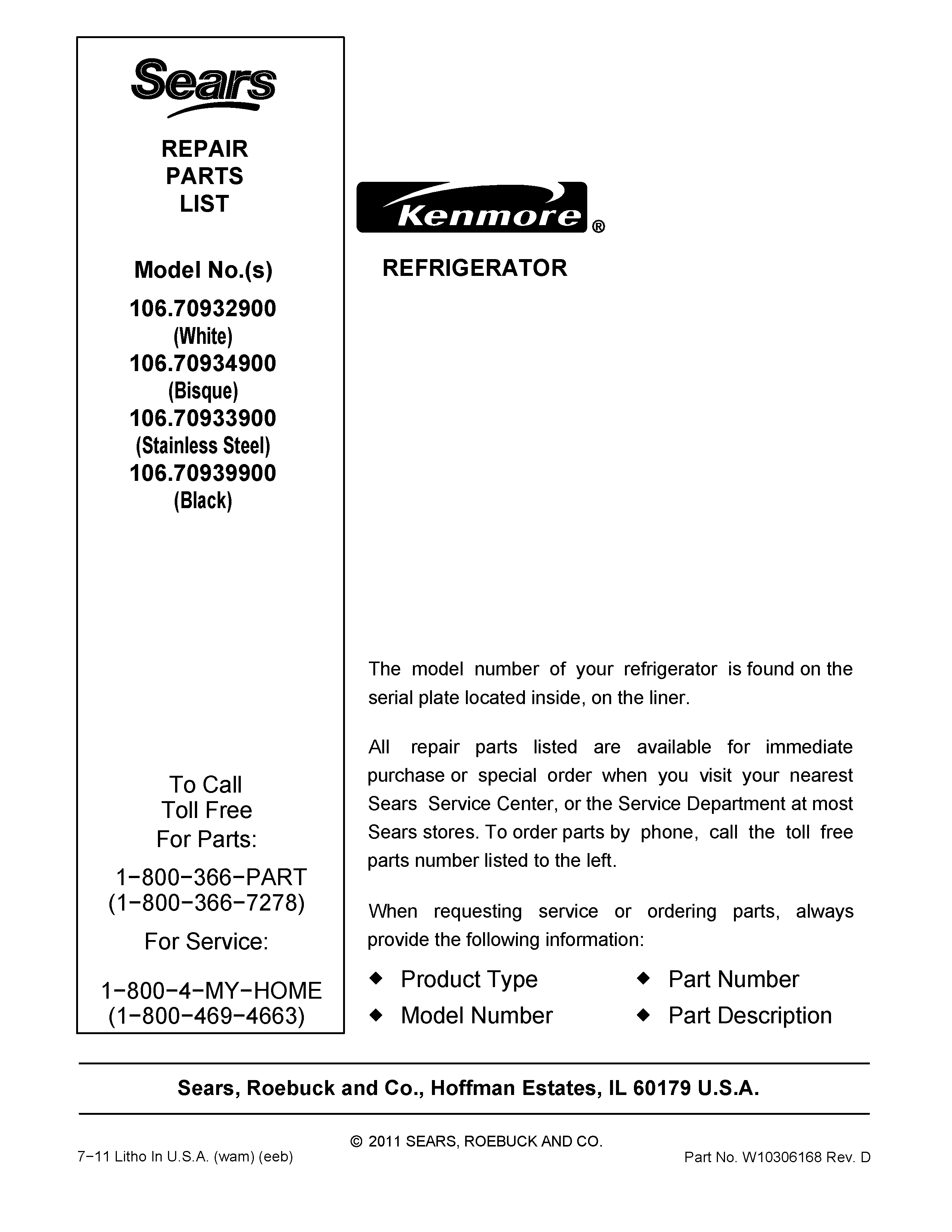 Kenmore 10670939900 cover sheet diagram