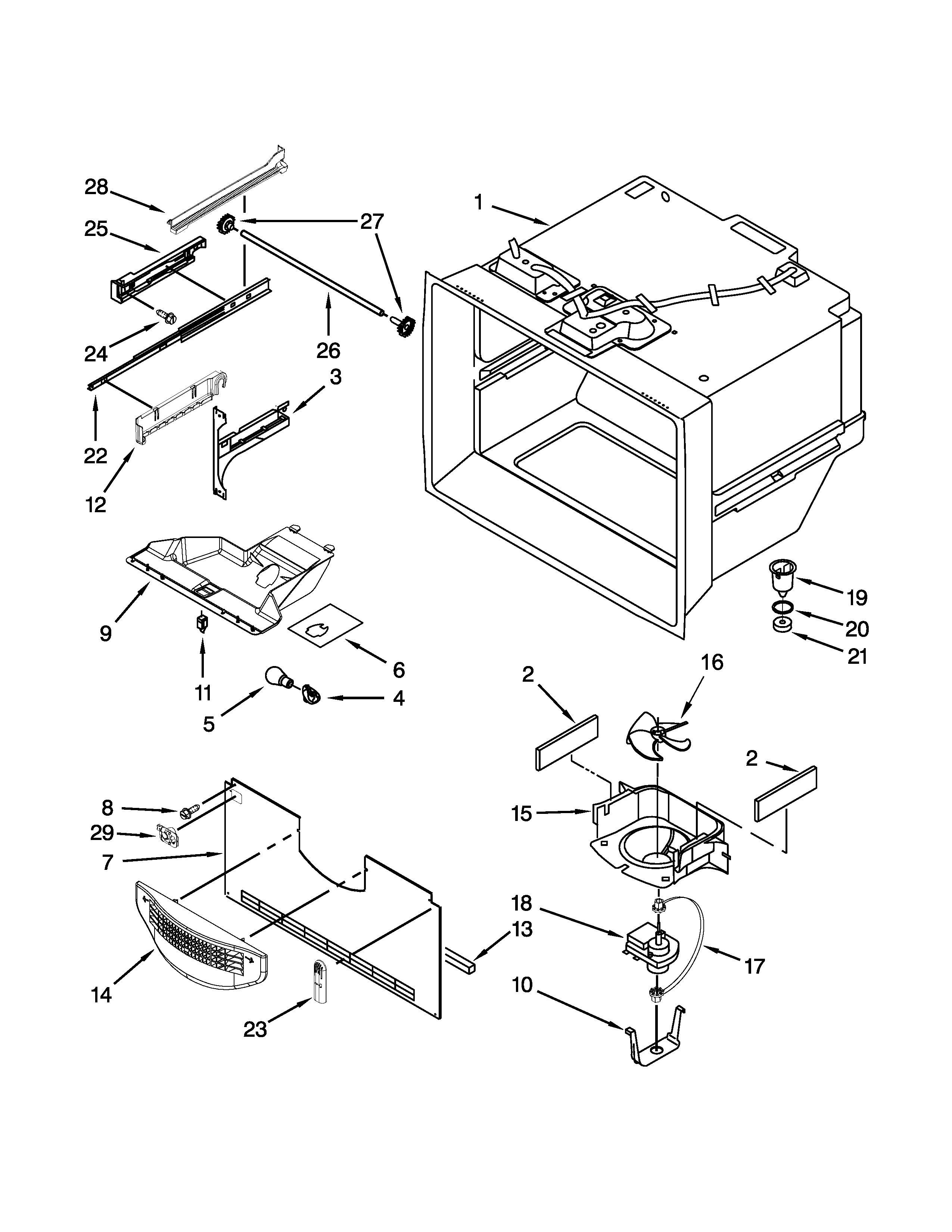 Kenmore 59669982014 freezer liner parts diagram