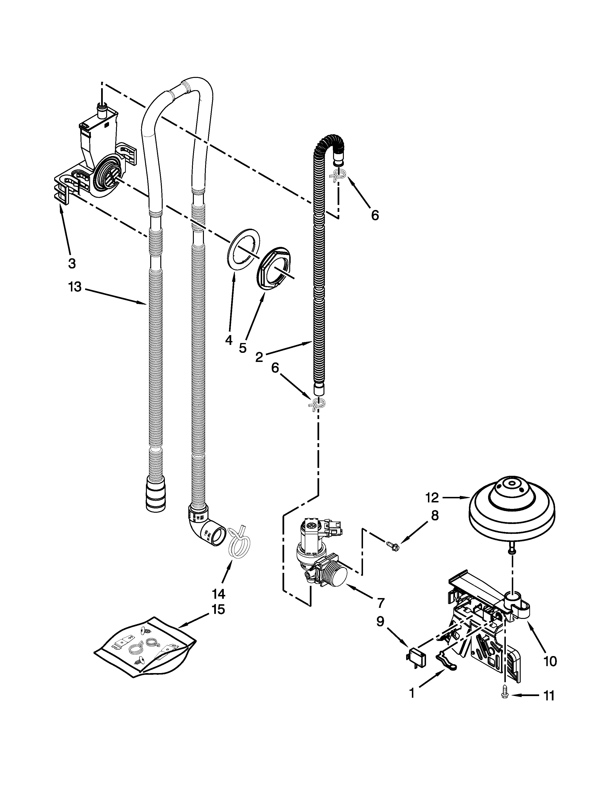 Kenmore 66515119K215 fill, drain and overfill parts diagram