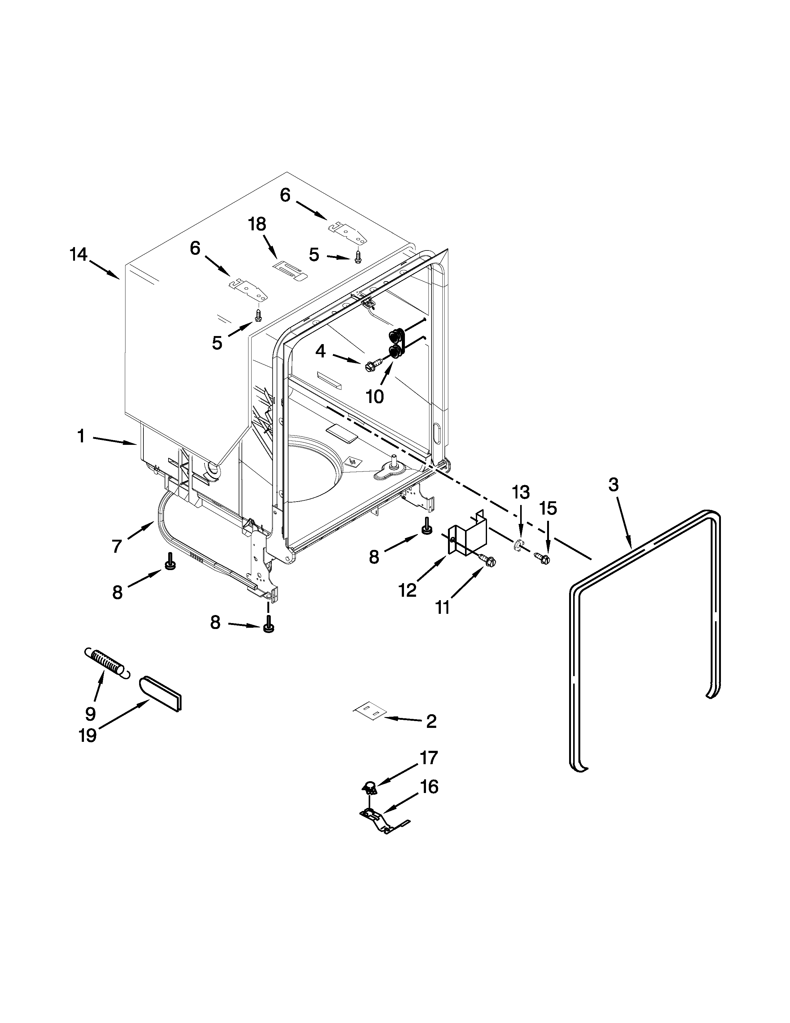 Kenmore 66515119K215 tub and frame parts diagram