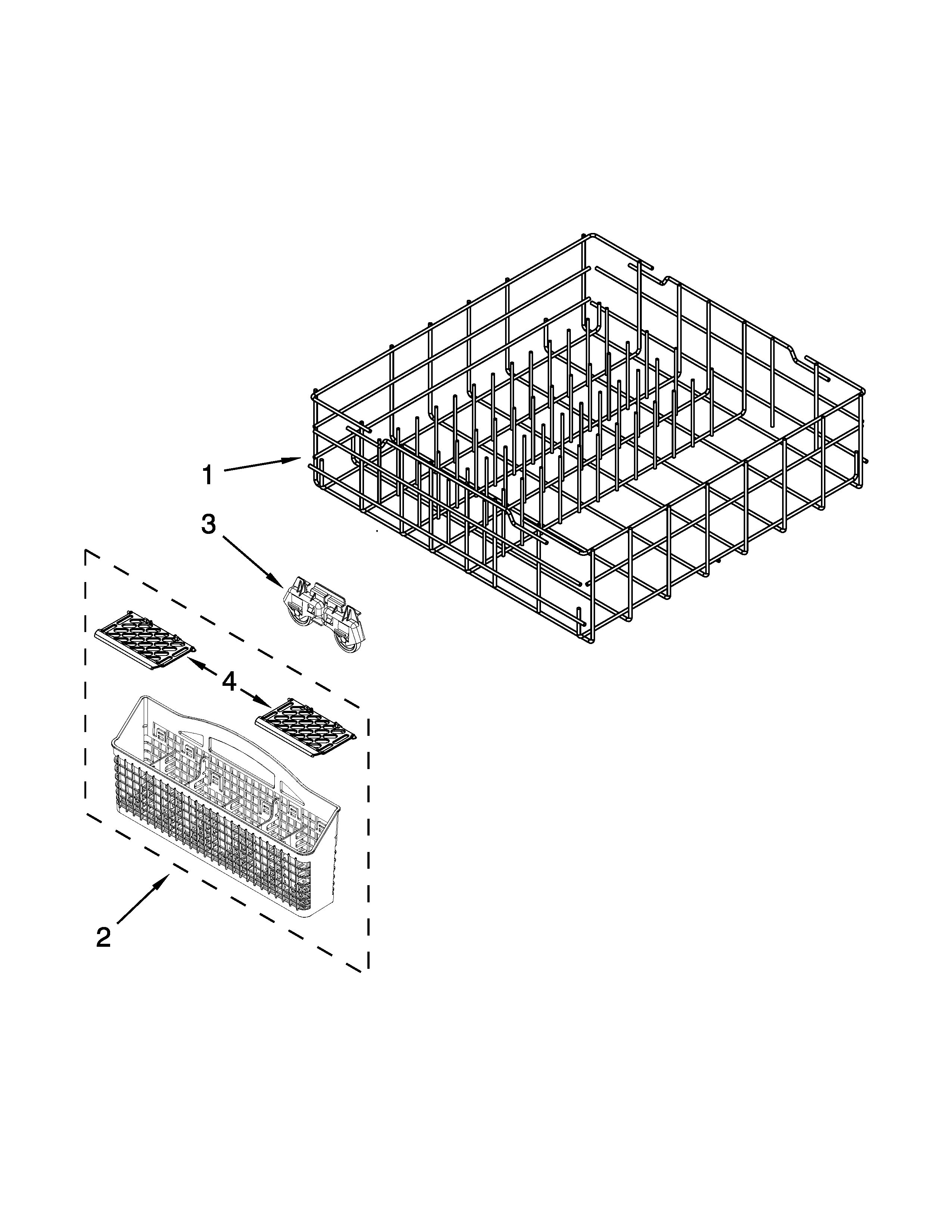 Kenmore 66515119K215 lower rack parts diagram
