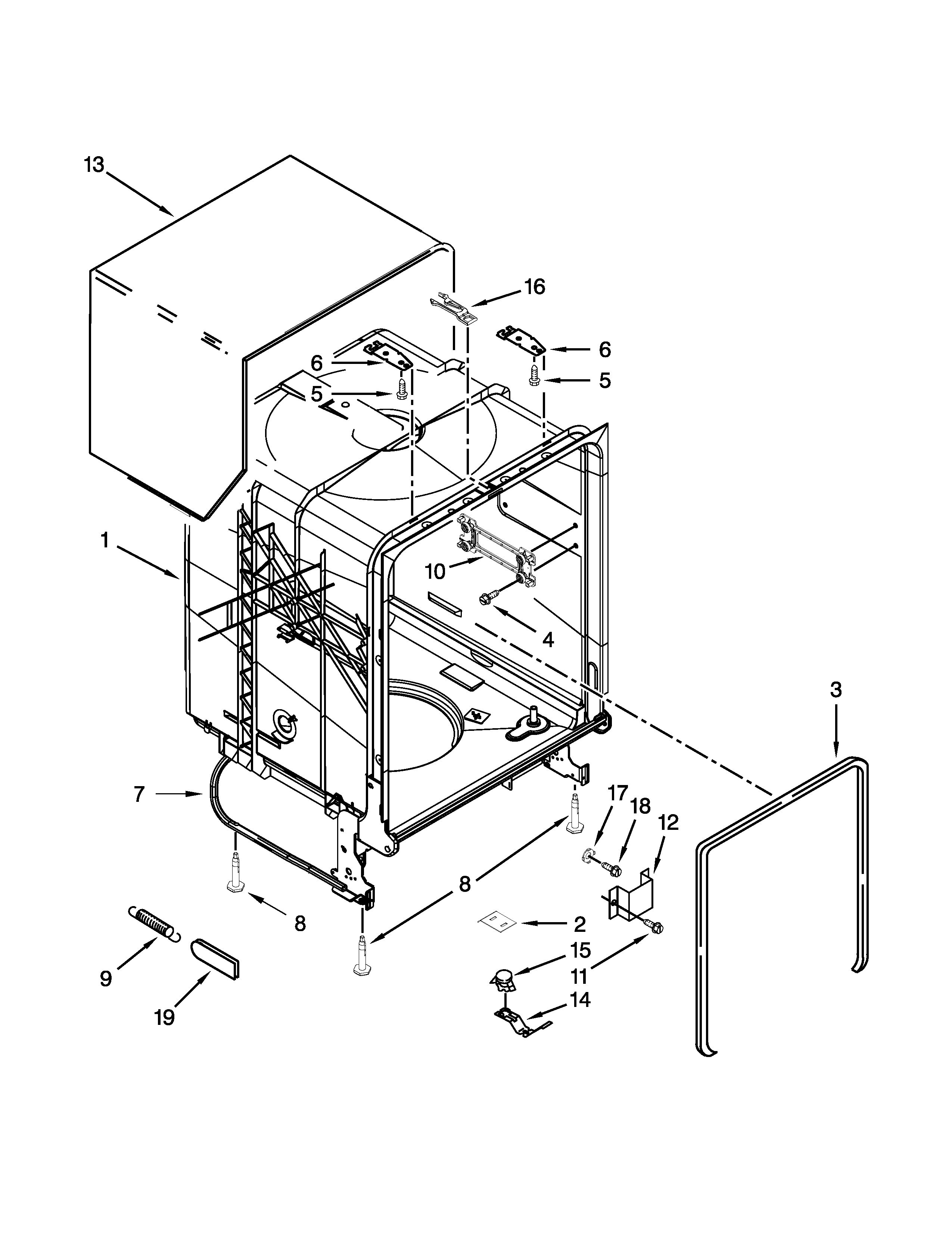 Kenmore 66513282K118 tub and frame parts diagram