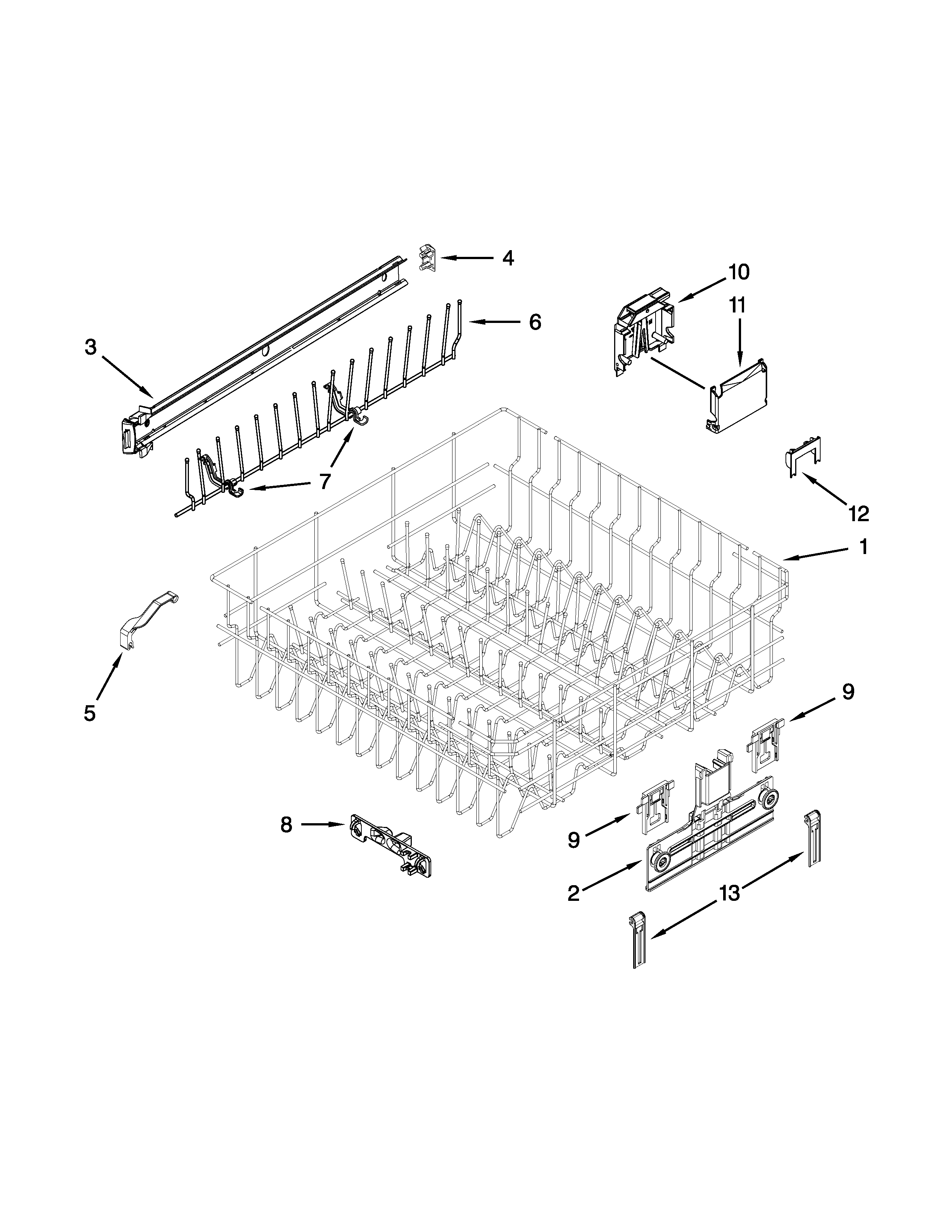 Kenmore 66513282K118 upper rack and track parts diagram