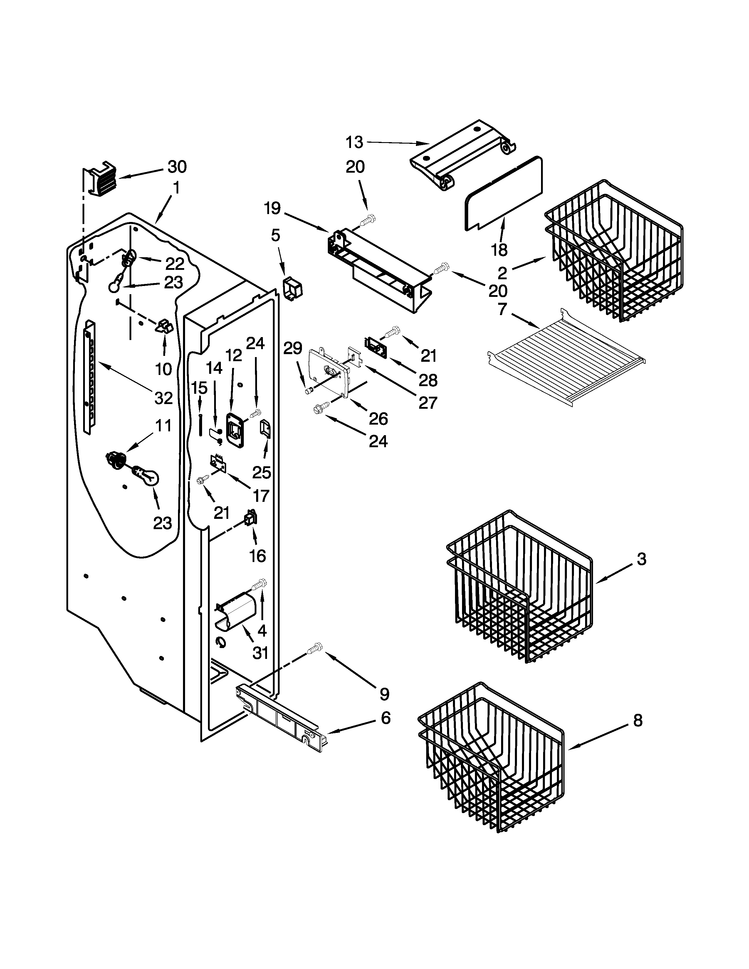 Kenmore Elite 10658706801 freezer liner parts diagram