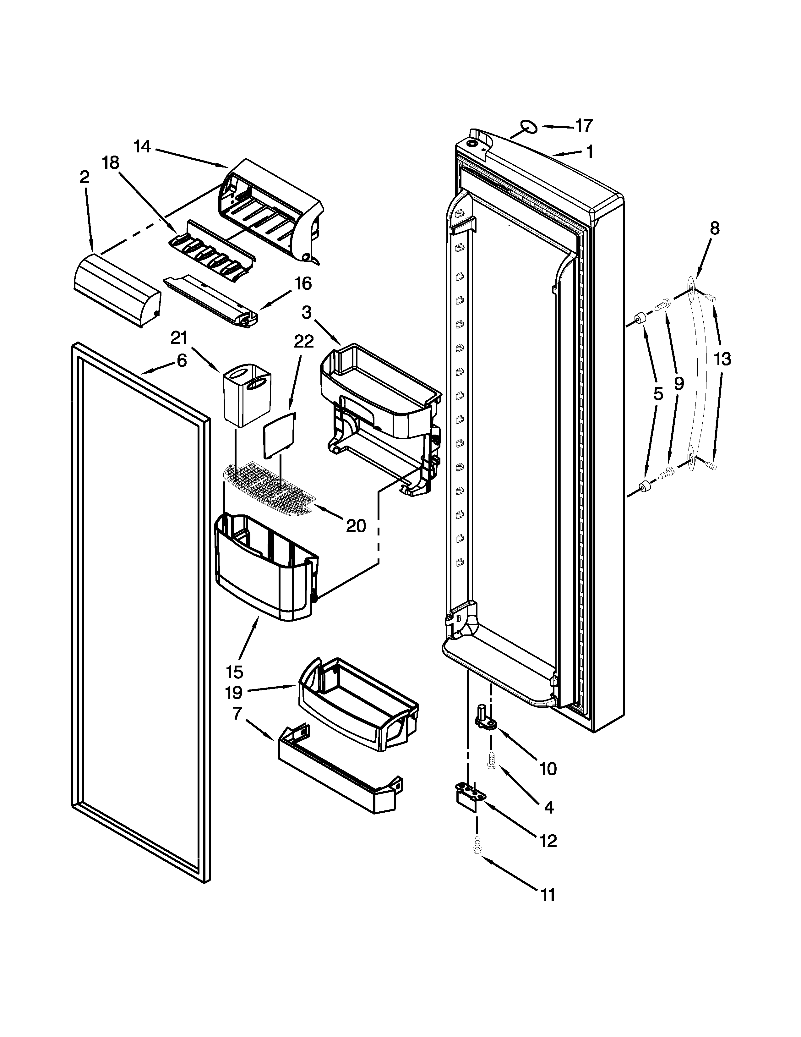 Kenmore Elite 10658706801 refrigerator door parts diagram
