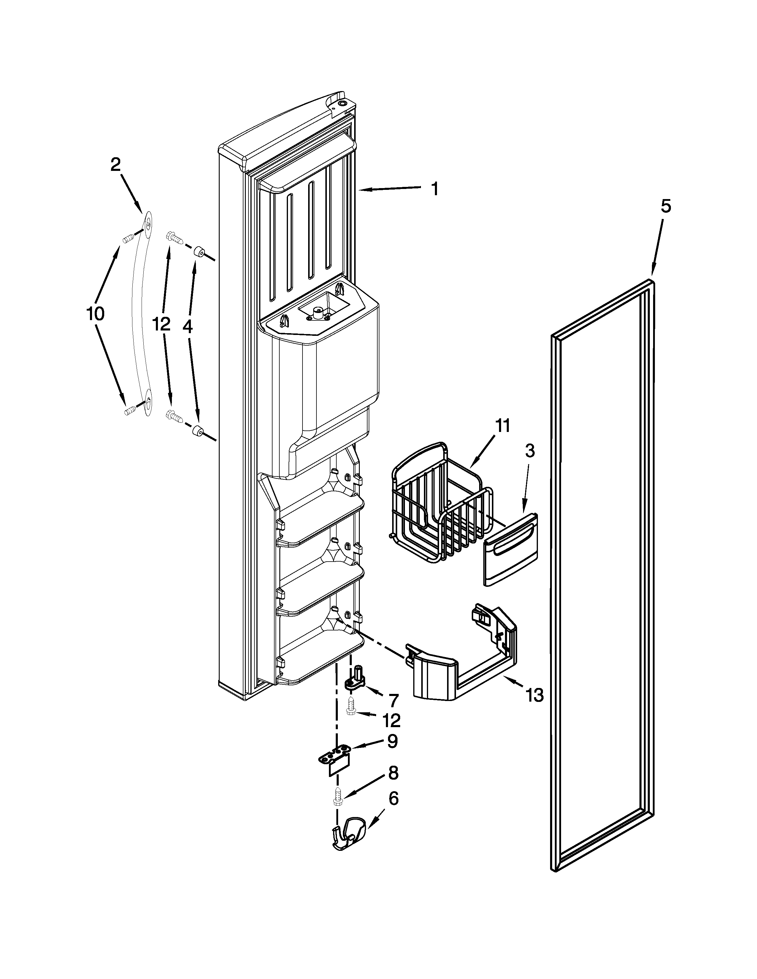 Kenmore Elite 10658706801 freezer door parts diagram