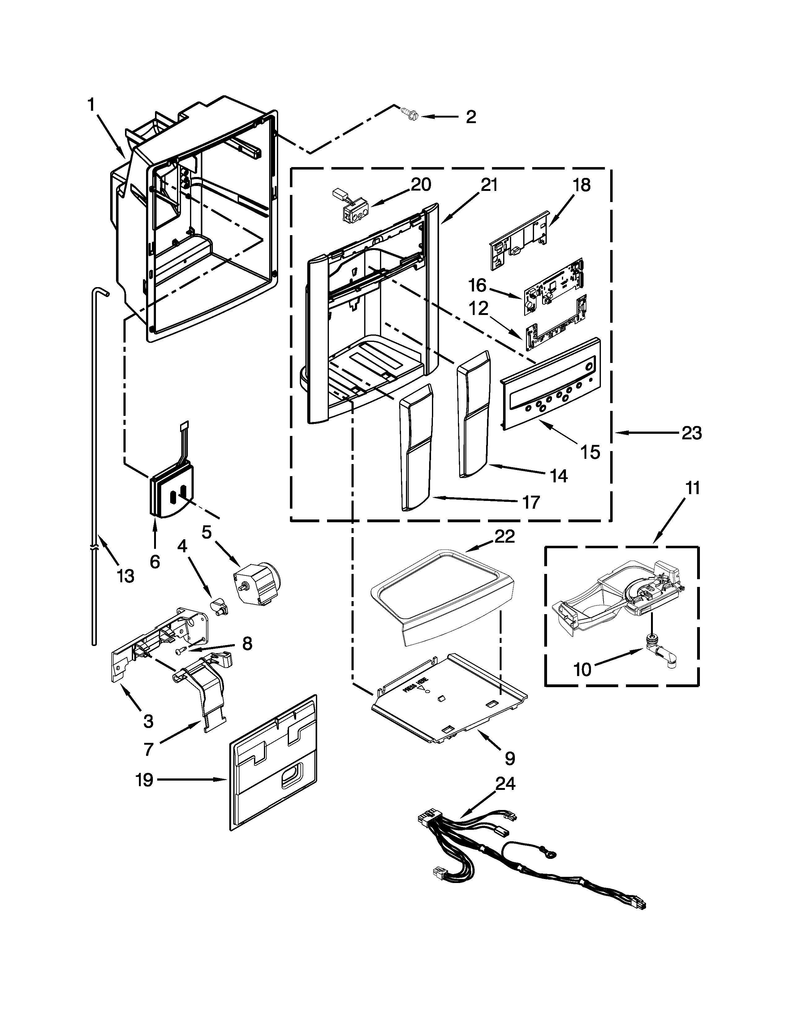 Kenmore Elite 10658706801 dispenser parts diagram